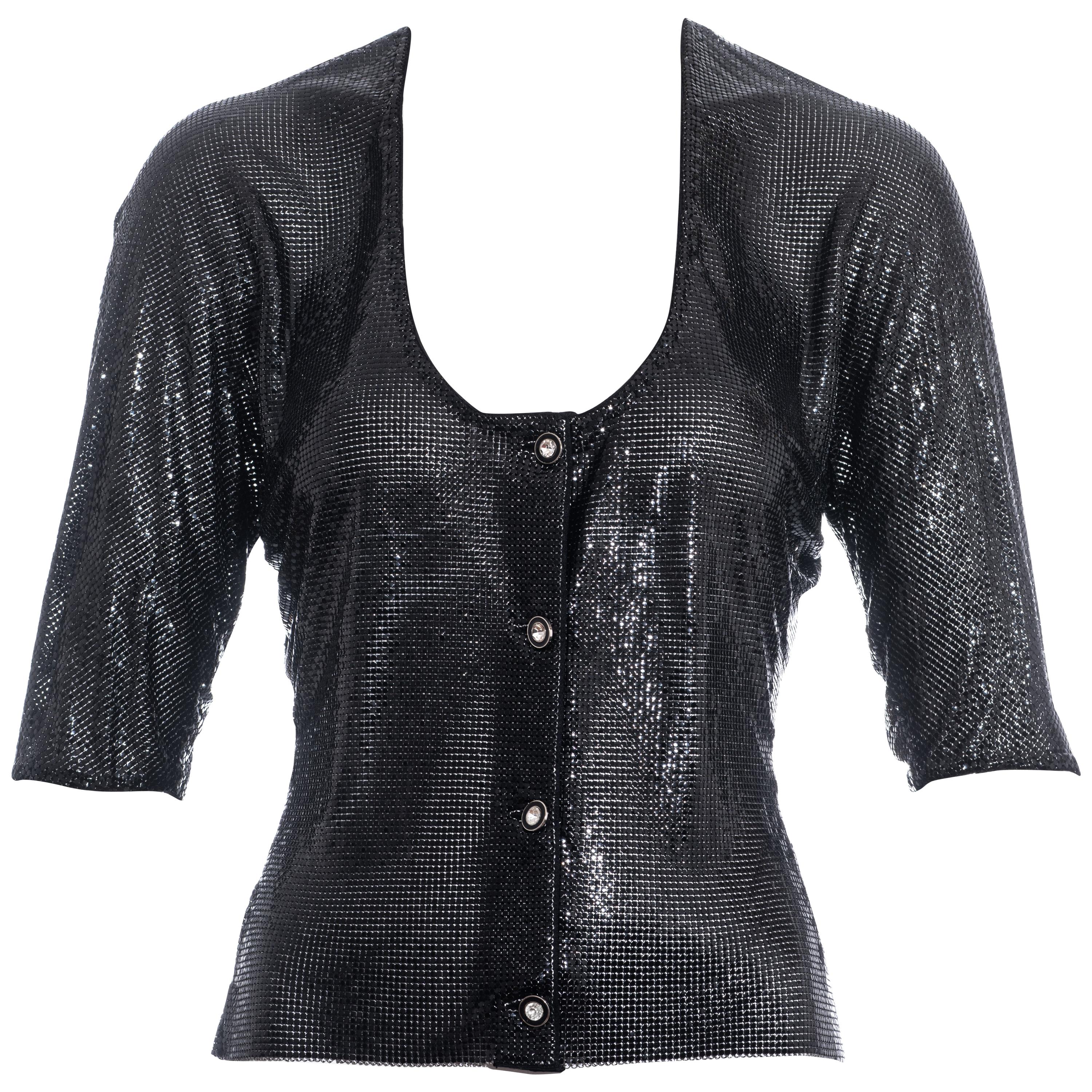 Gianni Versace black Oroton chainmail evening blouse, fw 1983 For Sale