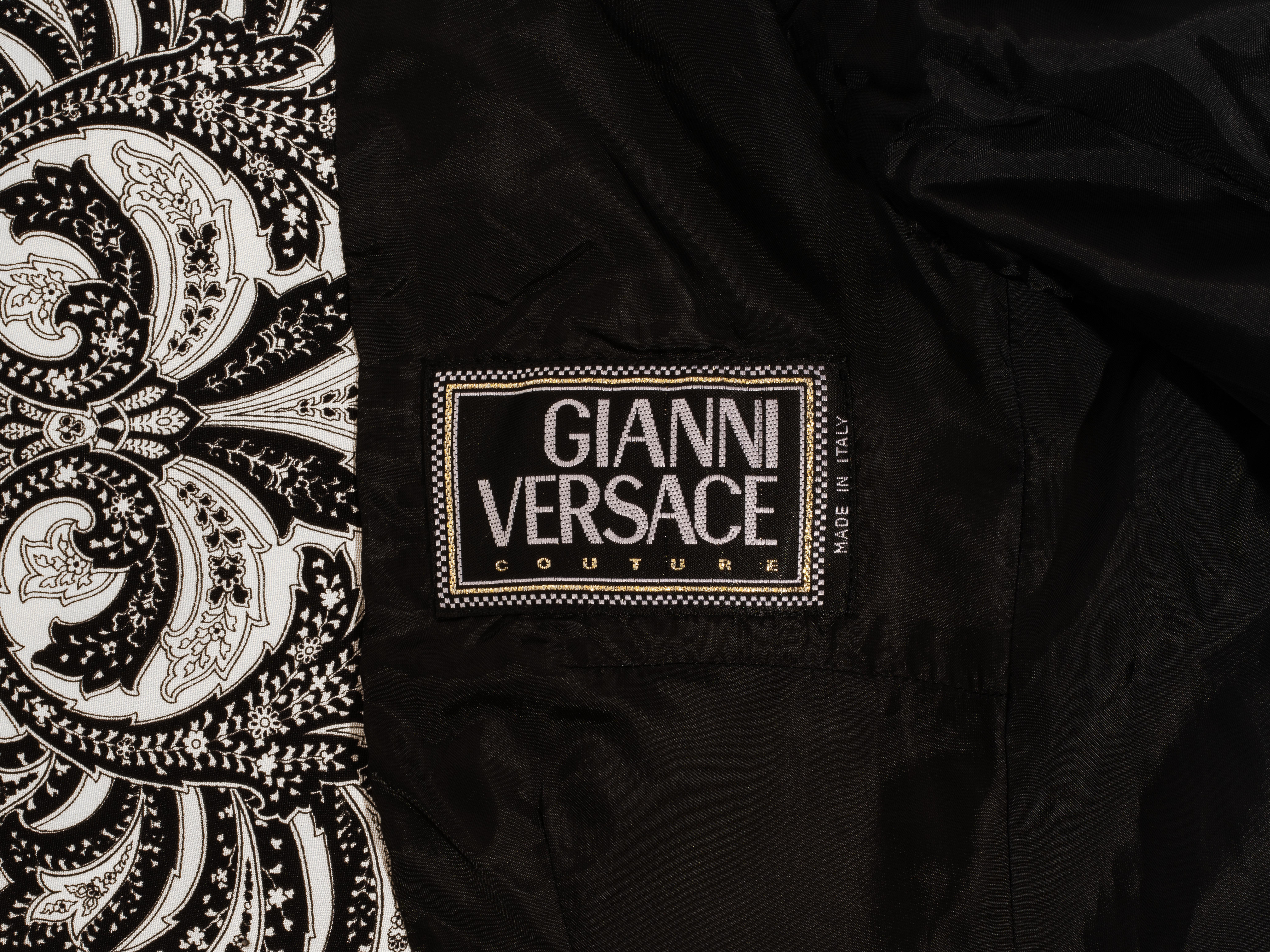 Gianni Versace black paisley printed silk safety-pin jacket, ss 1994 In Excellent Condition For Sale In London, GB