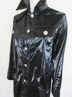 Gianni Versace Black Patent Look Coat Medusa Small