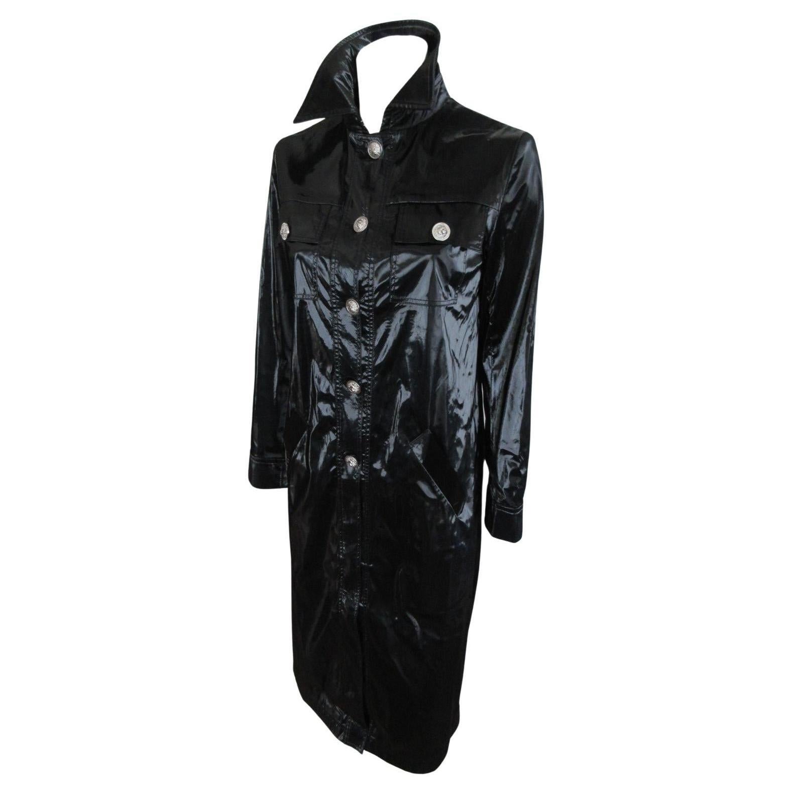 Gianni Versace Black Patent Look Coat Medusa Small