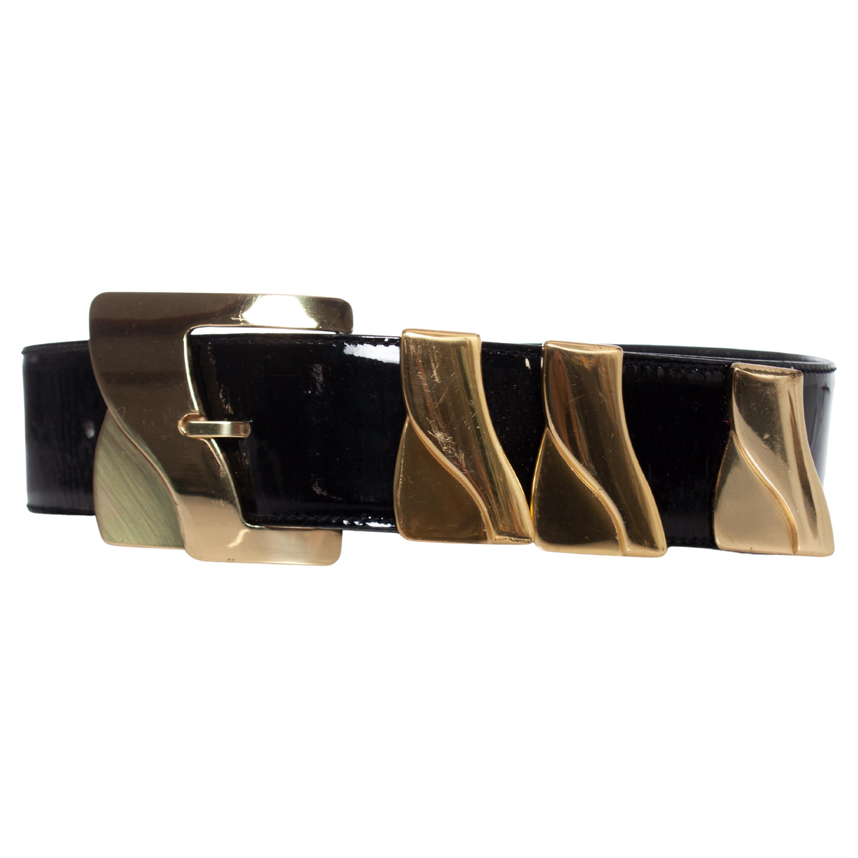 Gianni versace, black patent leather waist belt