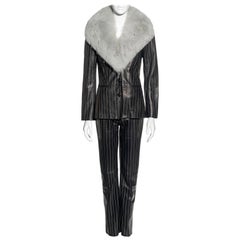 Gianni Versace black pinstripe leather and fox fur trouser suit, fw 1998