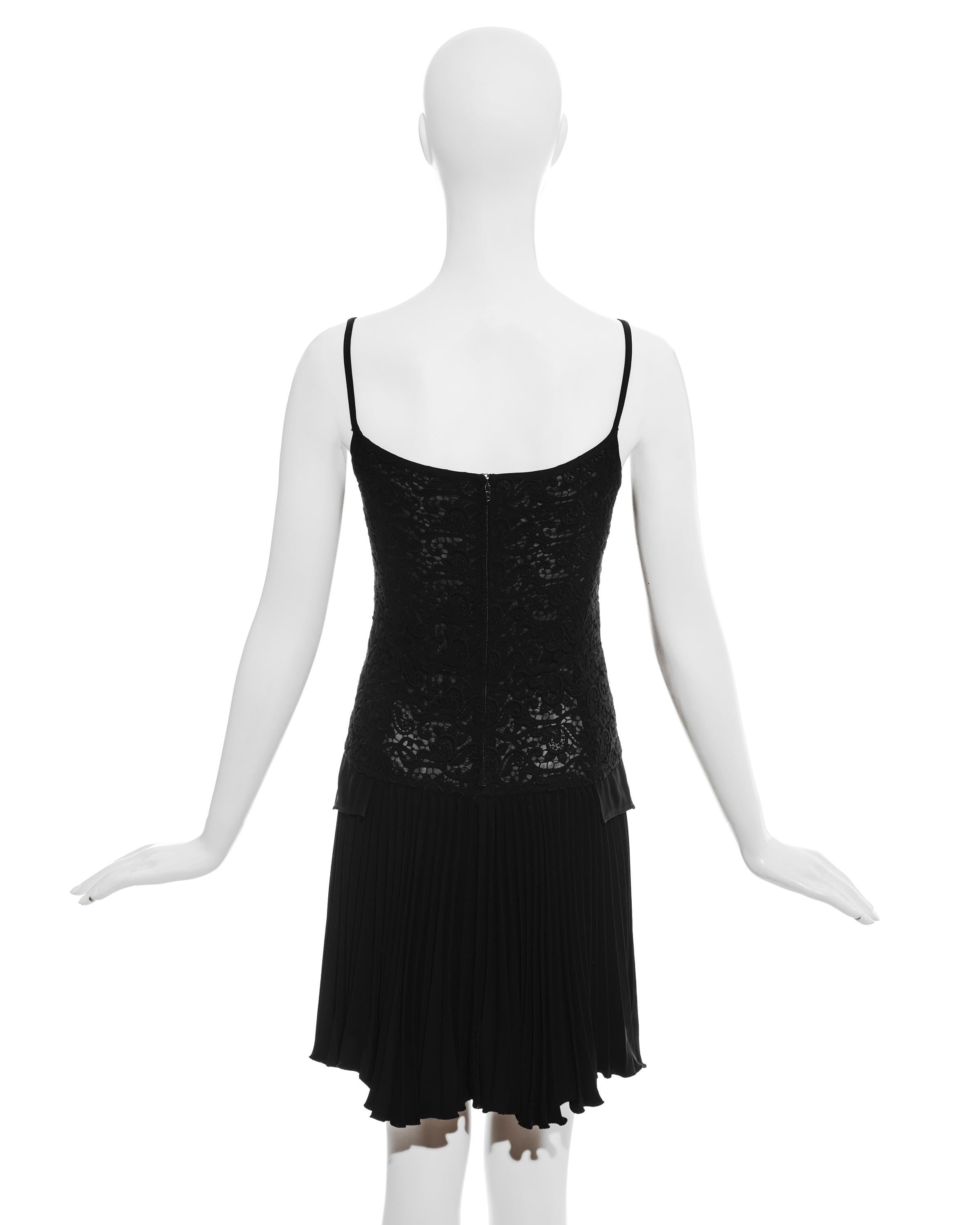 Women's Gianni Versace black pleated and lace evening dress, ss 1994 For Sale