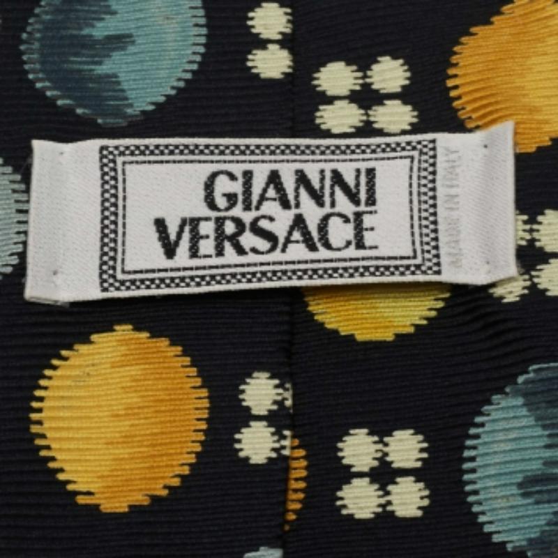 Gianni Versace Corbata de Seda Texturada Estampada Negra Negro en venta