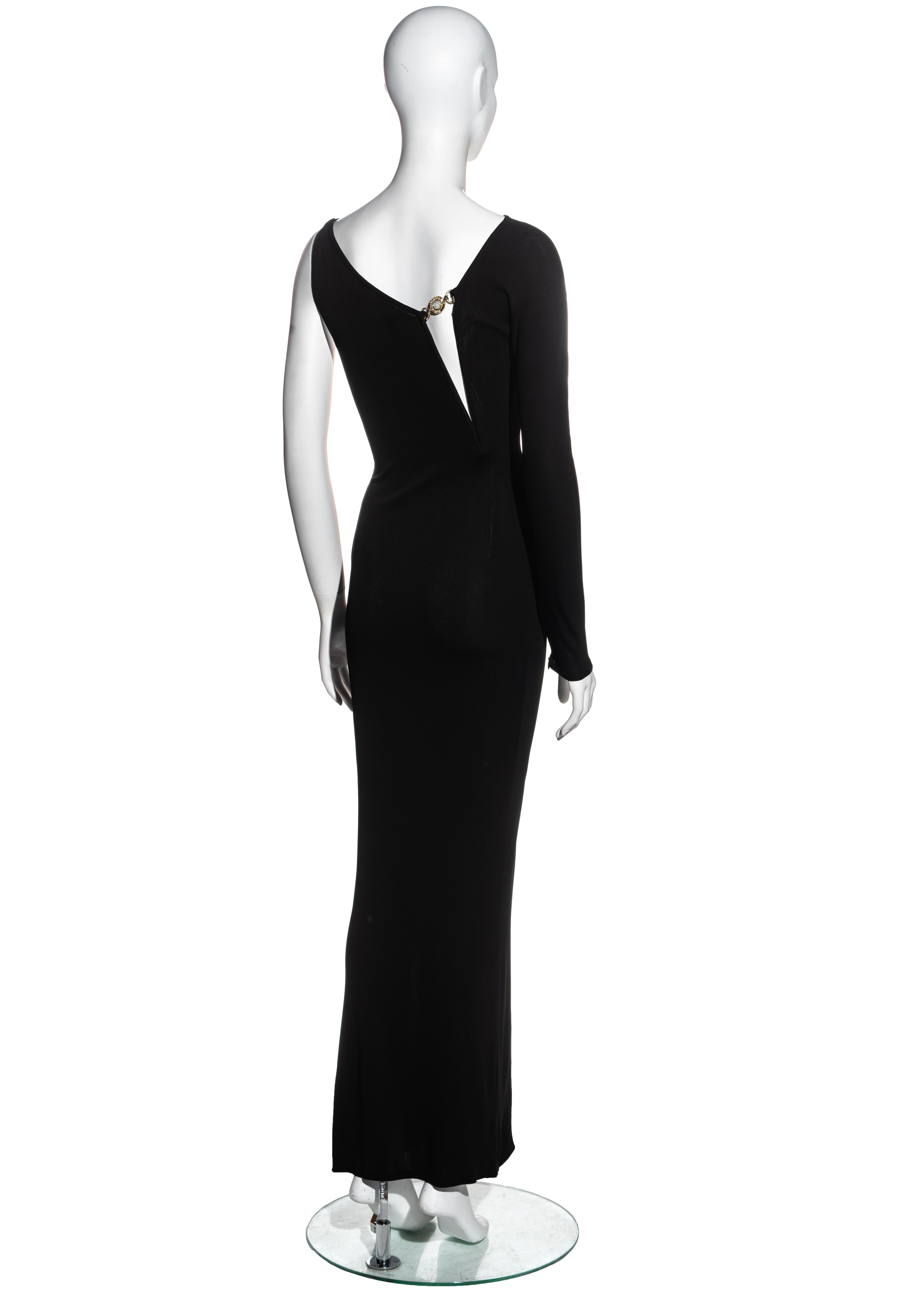 Gianni Versace black rayon one shoulder evening dress, 1996 In Good Condition For Sale In London, GB