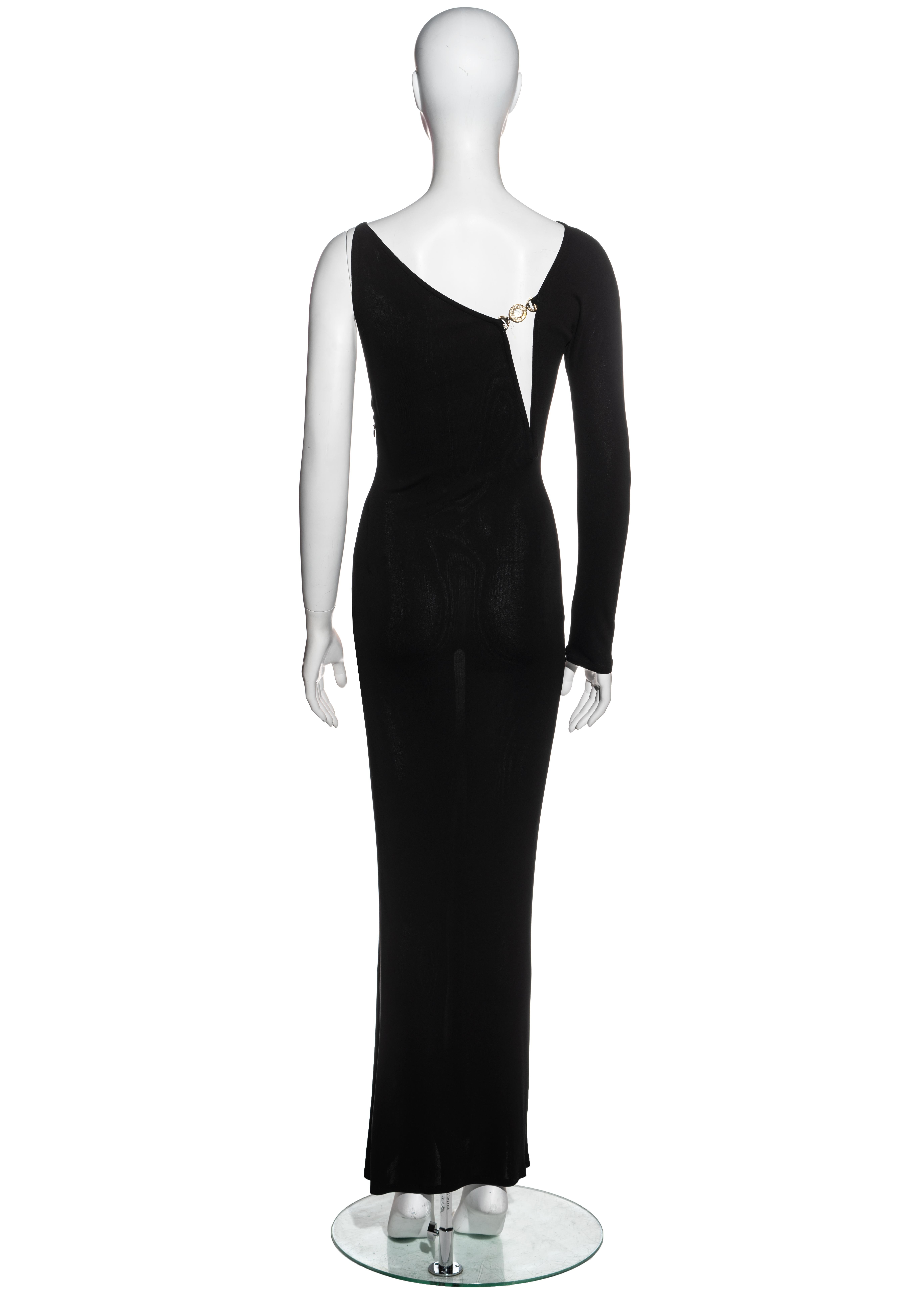 Gianni Versace black rayon one shoulder evening dress, 1996 For Sale 1