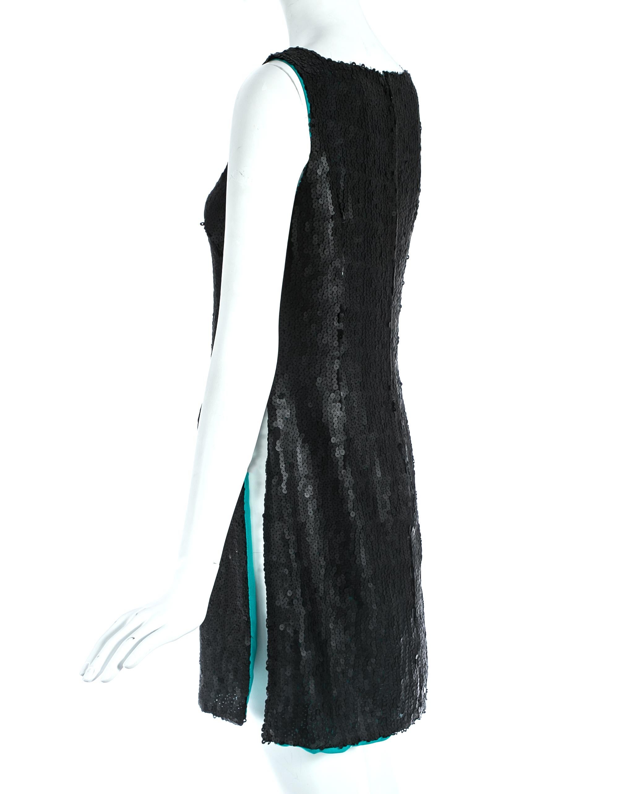 Black Gianni Versace black sequin mini dress / tunic with high side slits, A/W 1999 For Sale