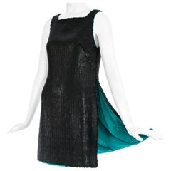 Gianni Versace black sequin mini dress / tunic with high side slits, A/W 1999