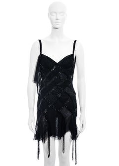 Gianni Versace Black Silk and Lace Beaded Mini Dress, SS 2003