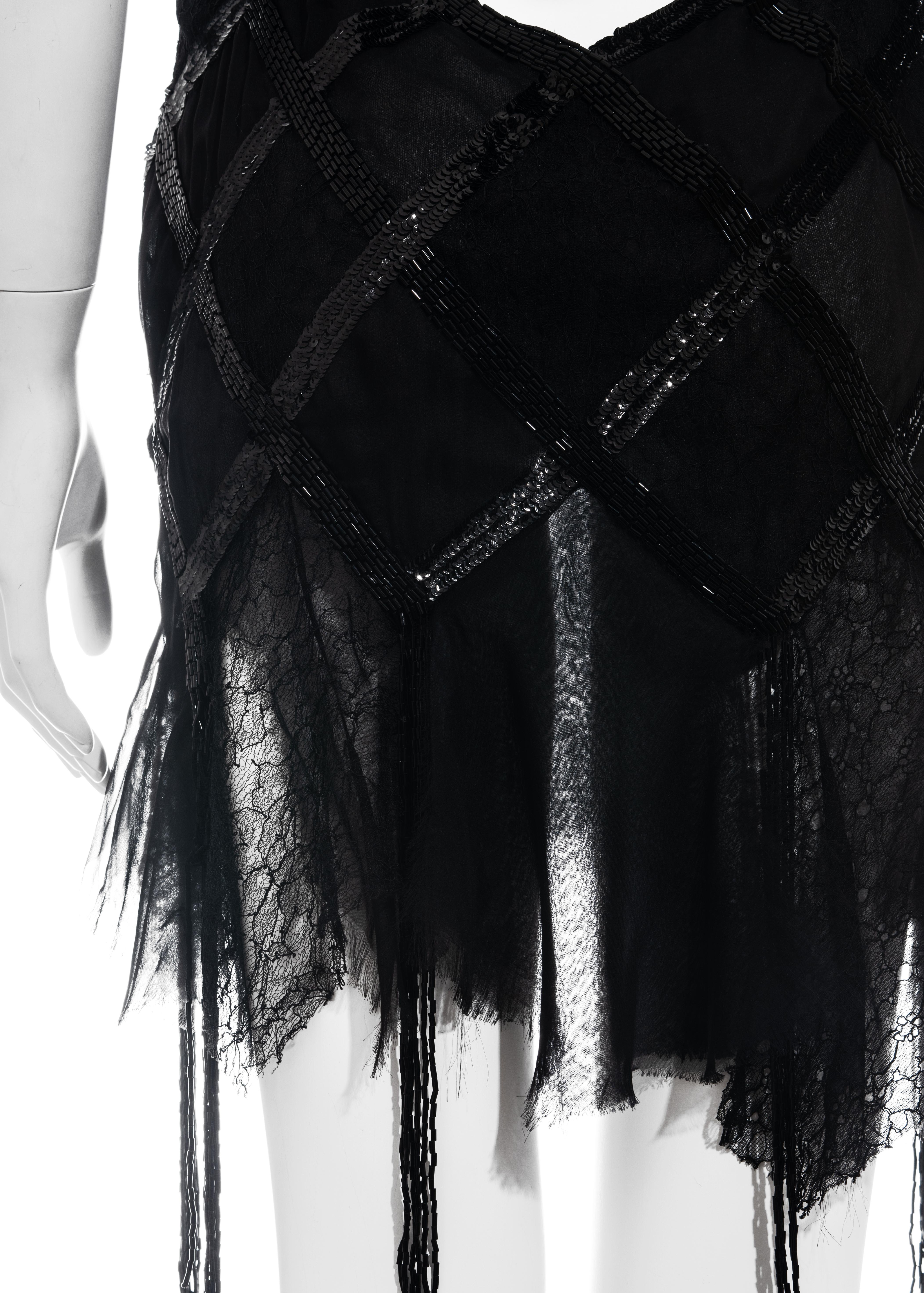 Black Gianni Versace black silk and lace beaded mini dress, c. 2003 For Sale