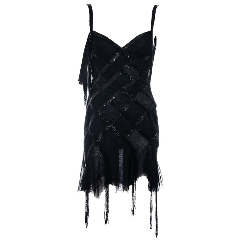 Gianni Versace black silk and lace beaded mini dress, c. 2003 For Sale at 1stDibs black beaded
