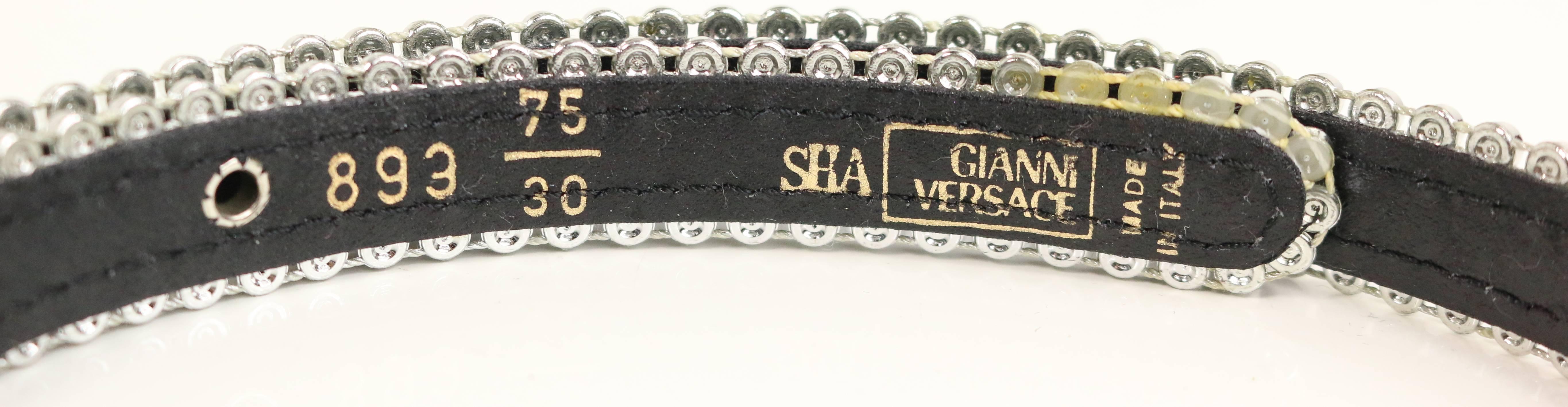 Women's or Men's Gianni Versace Black Silk and Rhinestone with Medusa Buckle Belt For Sale