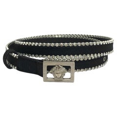Gianni Versace - Ceinture en soie noire et strass avec boucle Medusa