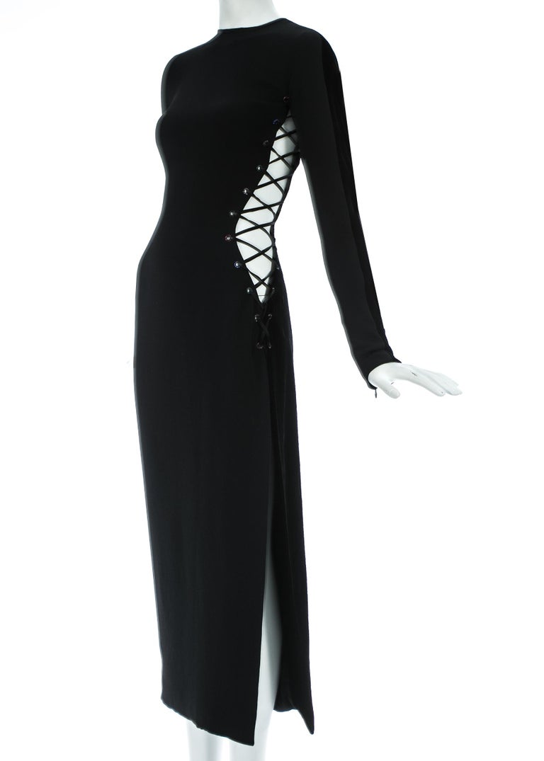 Gianni Versace black silk and velvet lace up evening dress, A/W 1991 For  Sale at 1stDibs