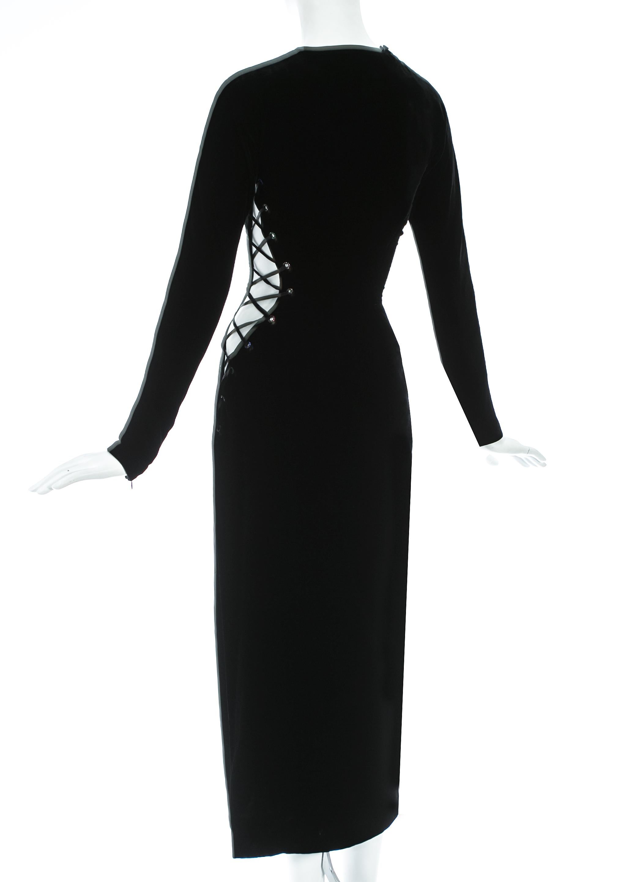 Black Gianni Versace black silk and velvet lace up evening dress, A/W 1991