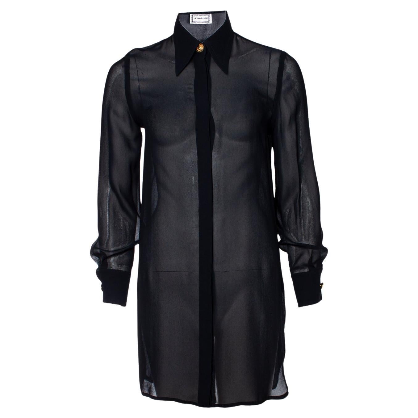 Gianni Versace, Black silk blouse with medusa buttons For Sale