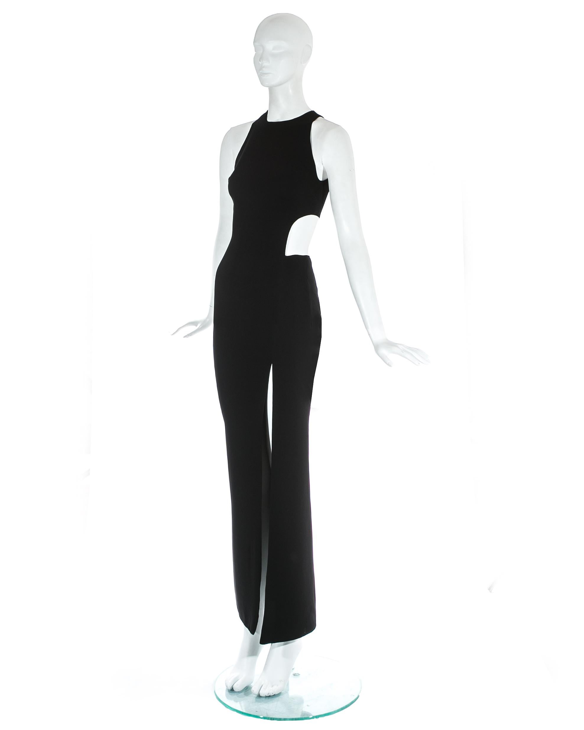 Black Gianni Versace black silk evening dress with cut out and leg slit, ss 1998 For Sale