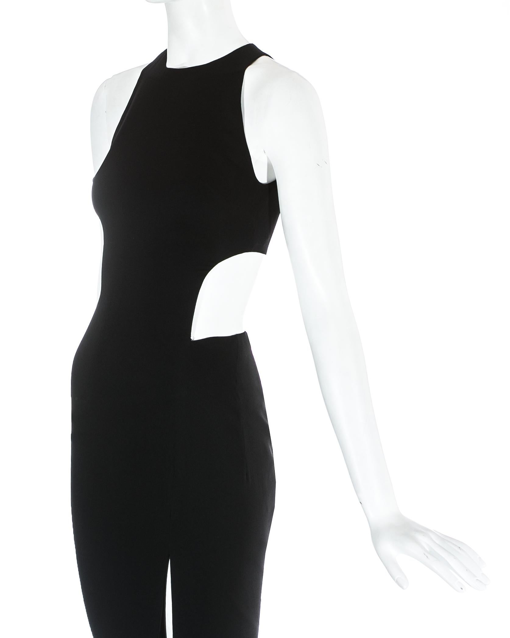 Gianni Versace black silk evening dress with cut out and leg slit, ss 1998 In Good Condition For Sale In London, London