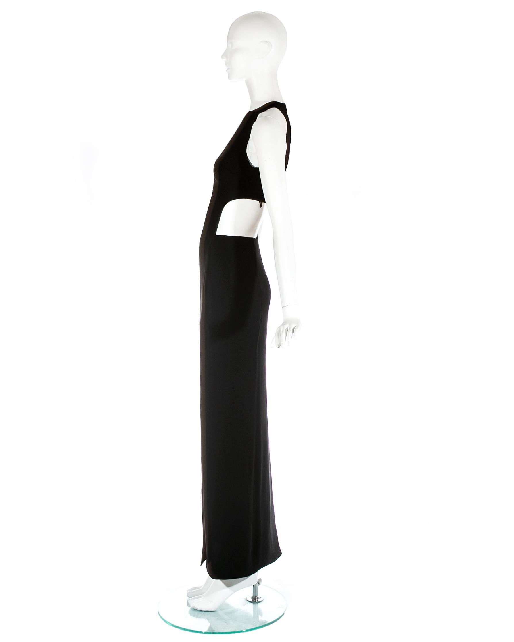 Women's Gianni Versace black silk evening dress with cut out and leg slit, ss 1998 For Sale