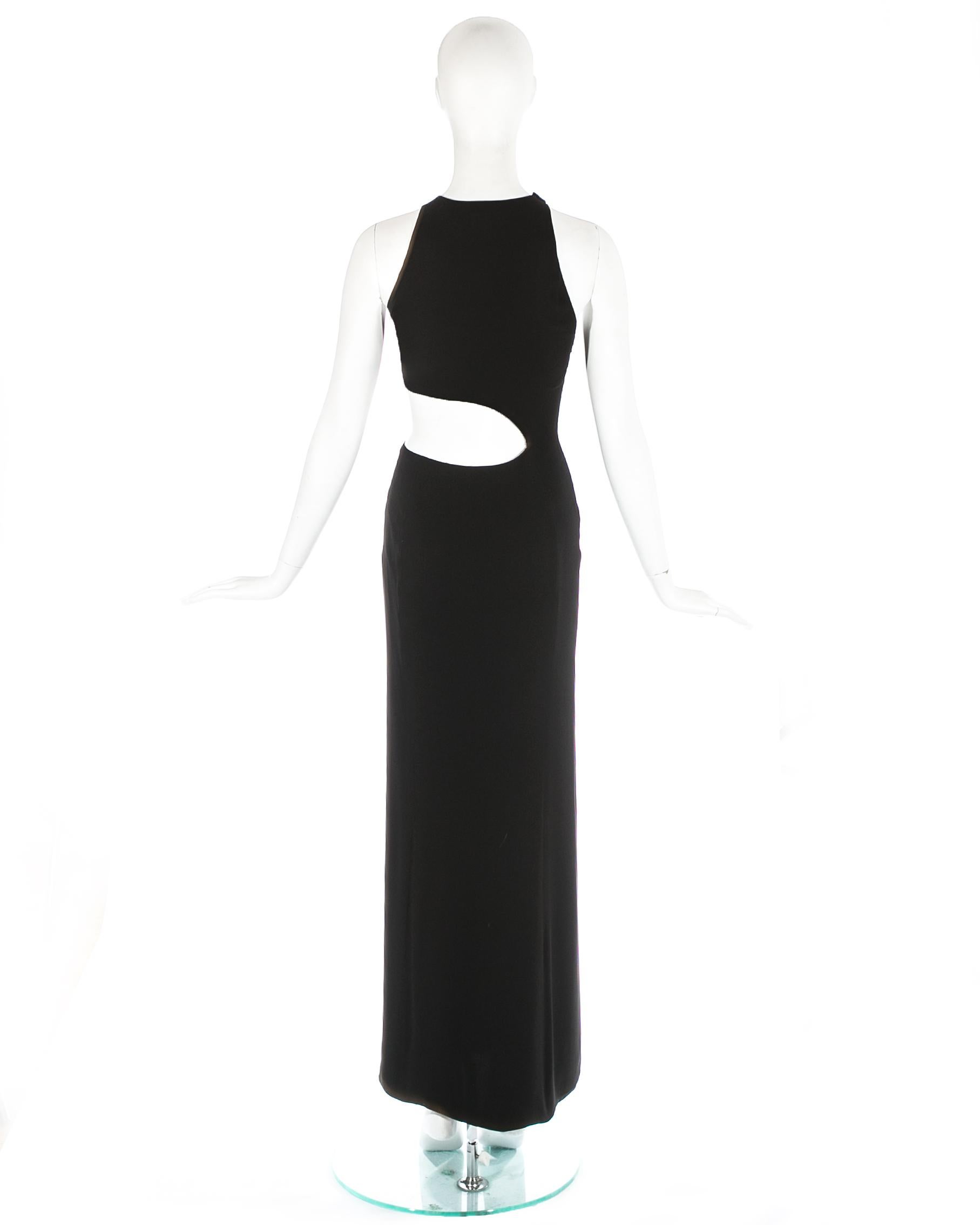 Gianni Versace black silk evening dress with cut out and leg slit, ss 1998 For Sale 1
