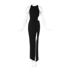 Gianni Versace black silk evening dress with cut out and leg slit, ss 1998