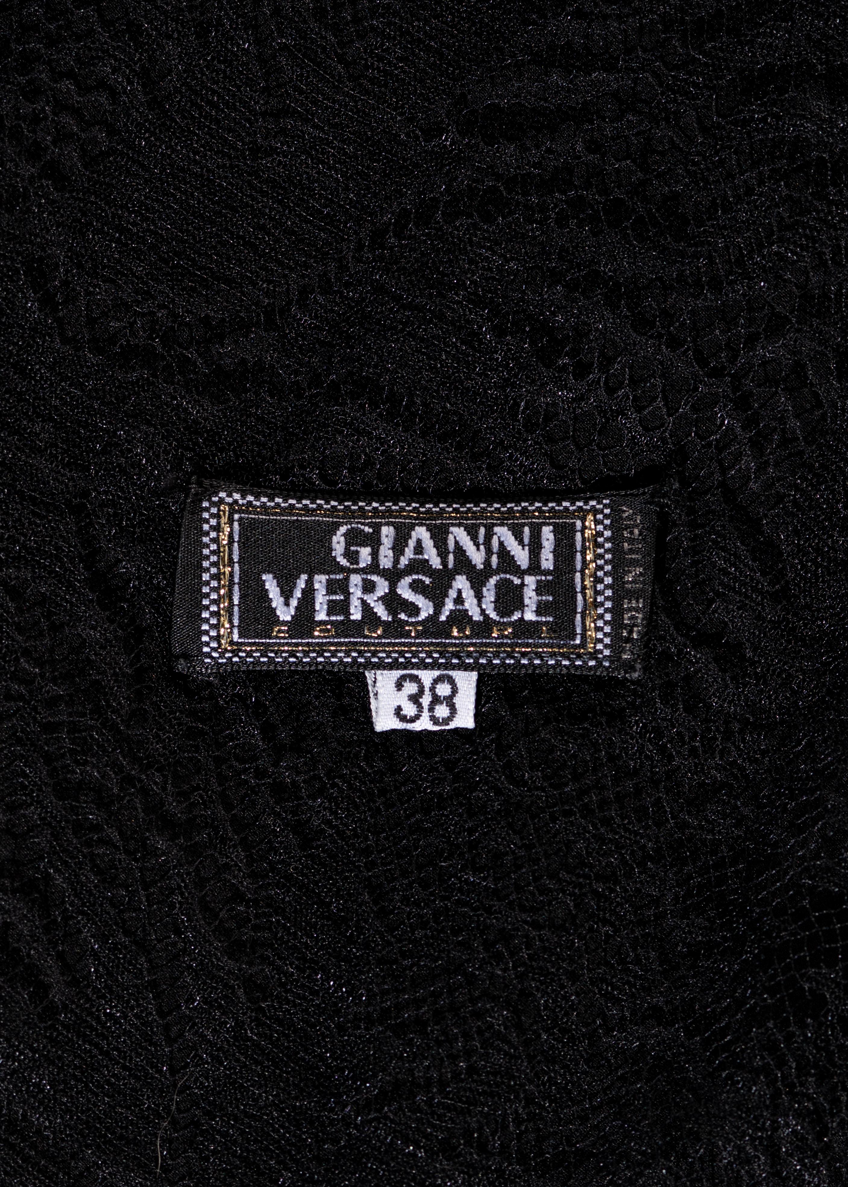 Gianni Versace black silk evening wrap dress with lace underlay, fw 2000 For Sale 3