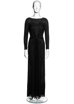 Gianni Versace black silk evening wrap dress with lace underlay, fw 2000