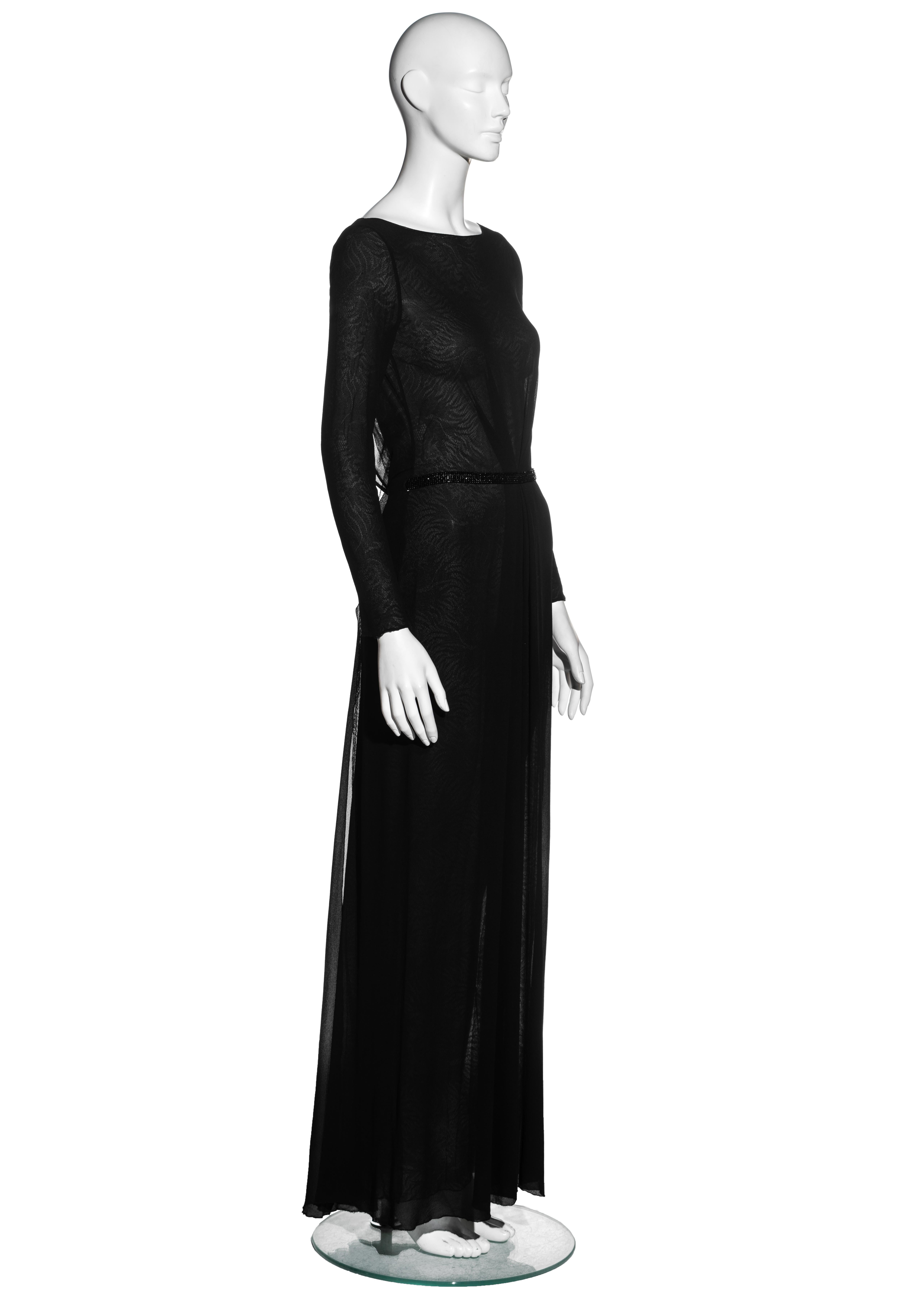 Gianni Versace black silk evening wrap dress with lace underlay, fw 2000 For Sale 1