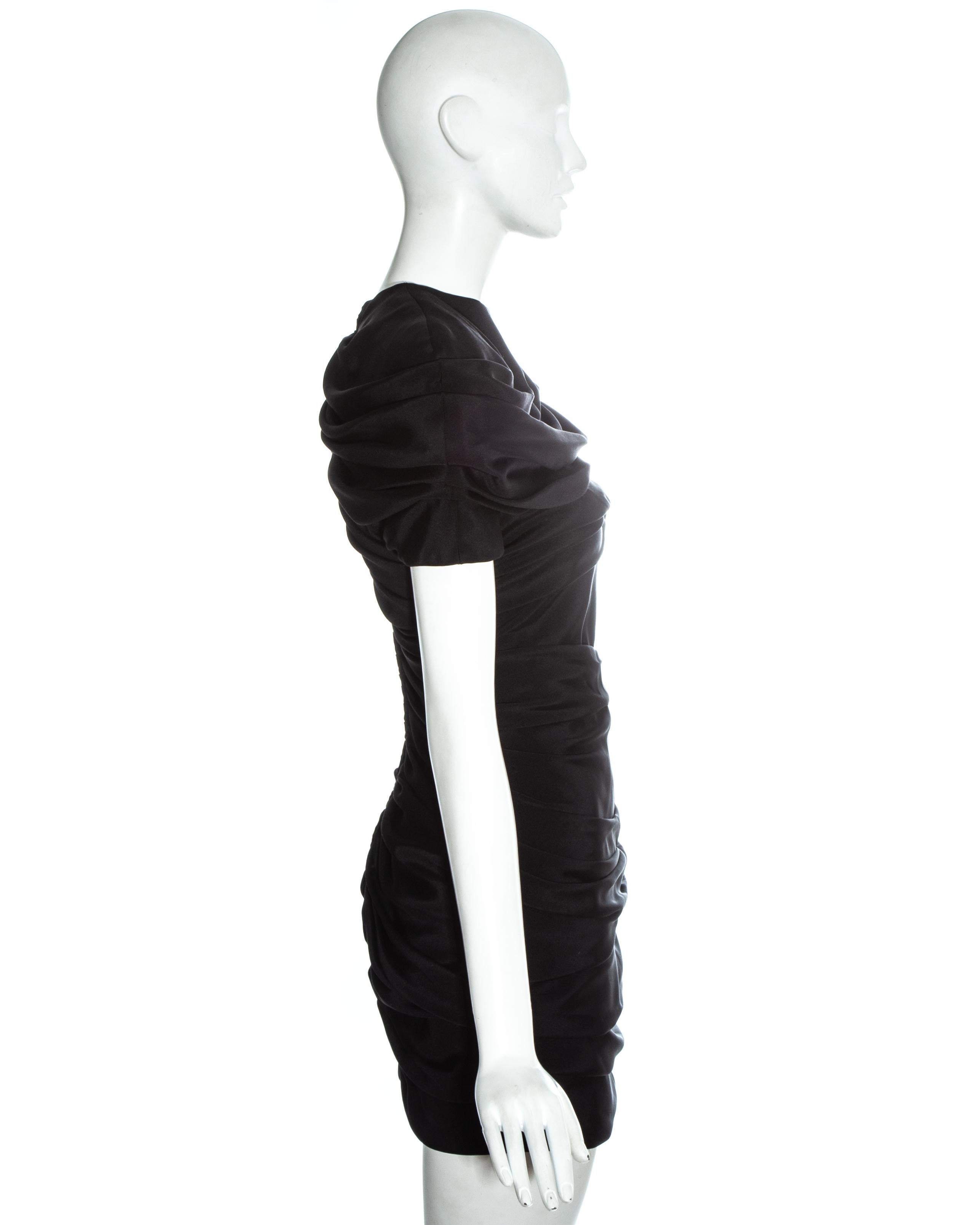 Black Gianni Versace black silk ruched mini dress, ss 1987
