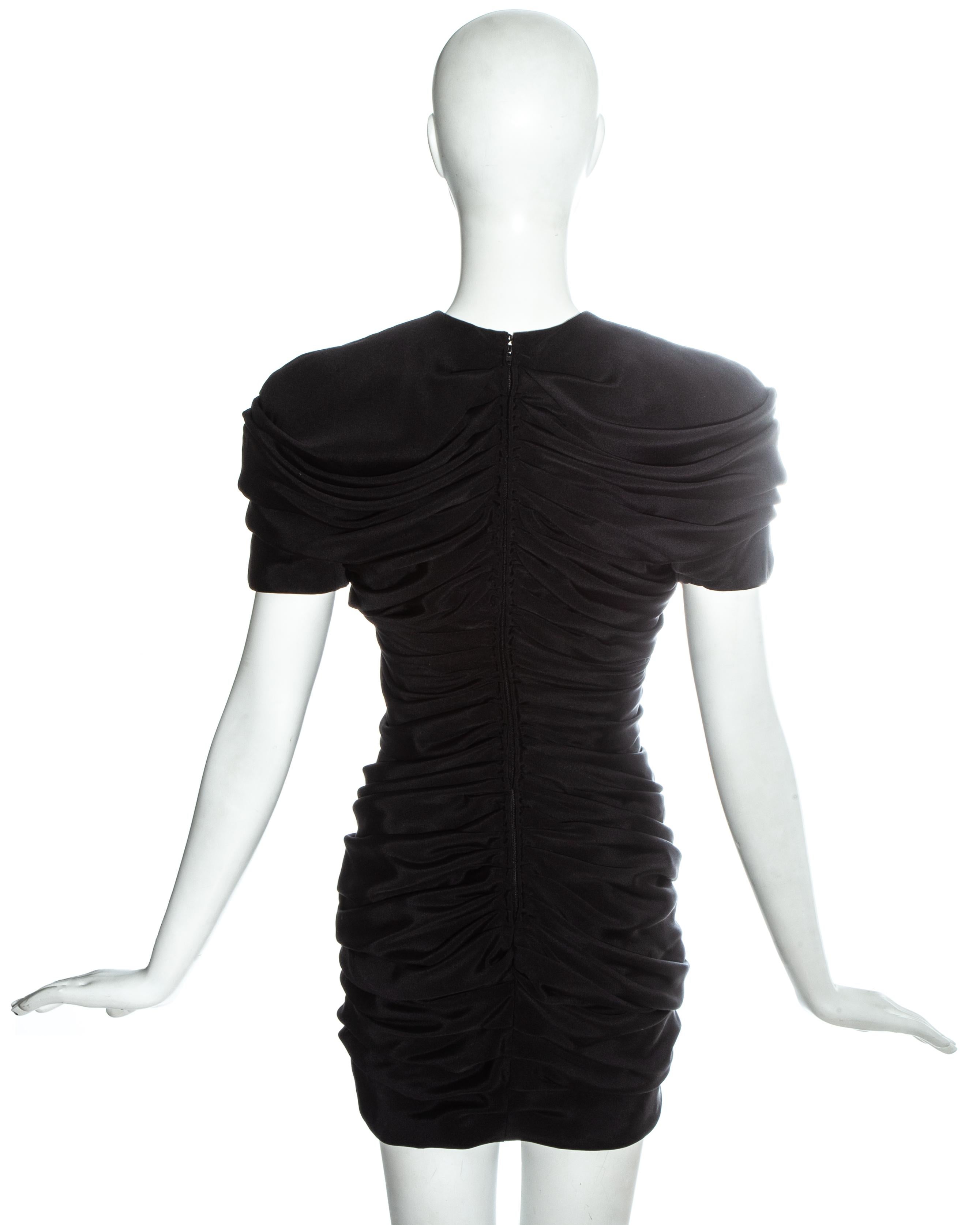 Women's Gianni Versace black silk ruched mini dress, ss 1987