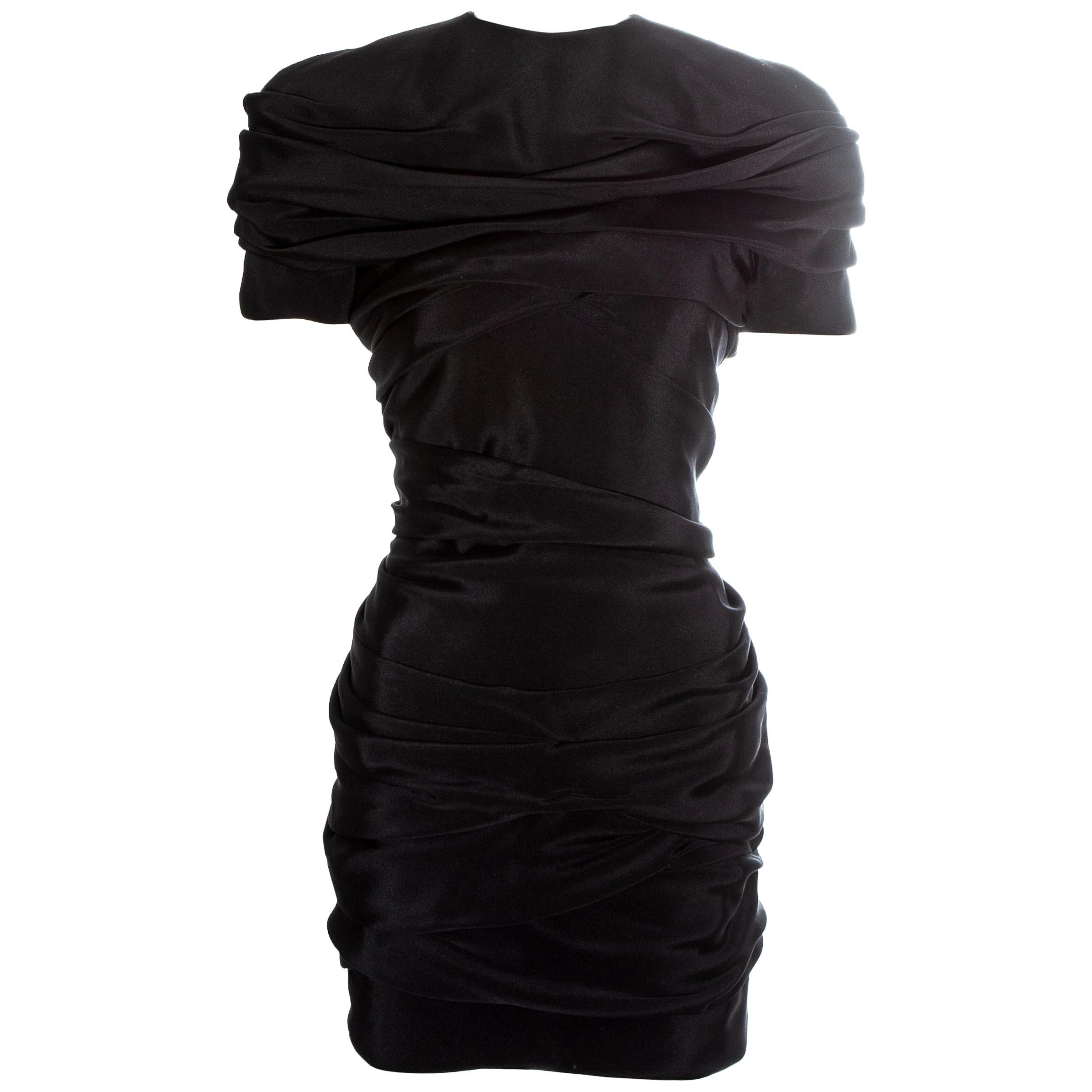 Gianni Versace black silk ruched mini dress, ss 1987
