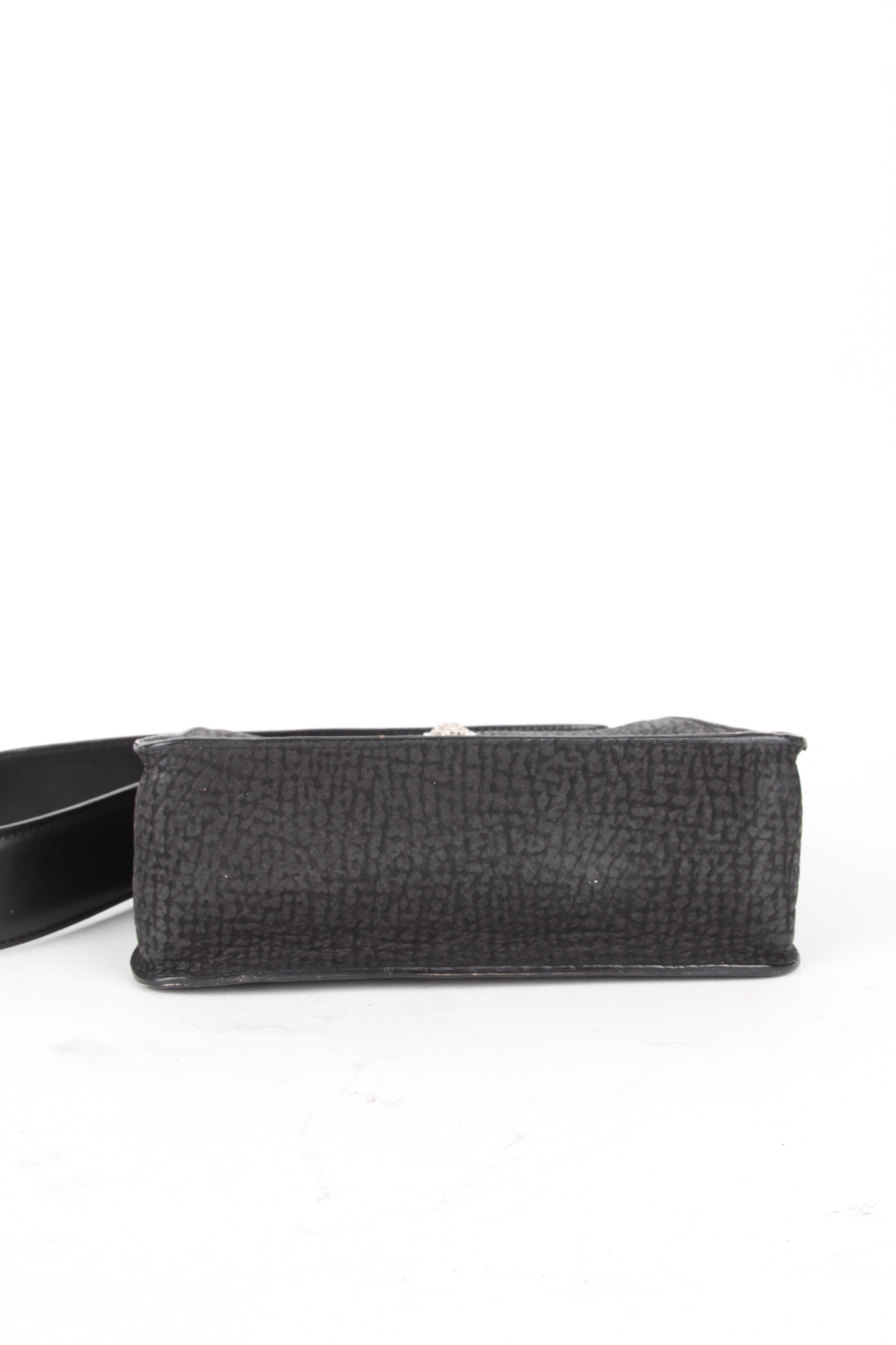 Gianni Versace Black Silver Leather Shoulder Bag For Sale 1