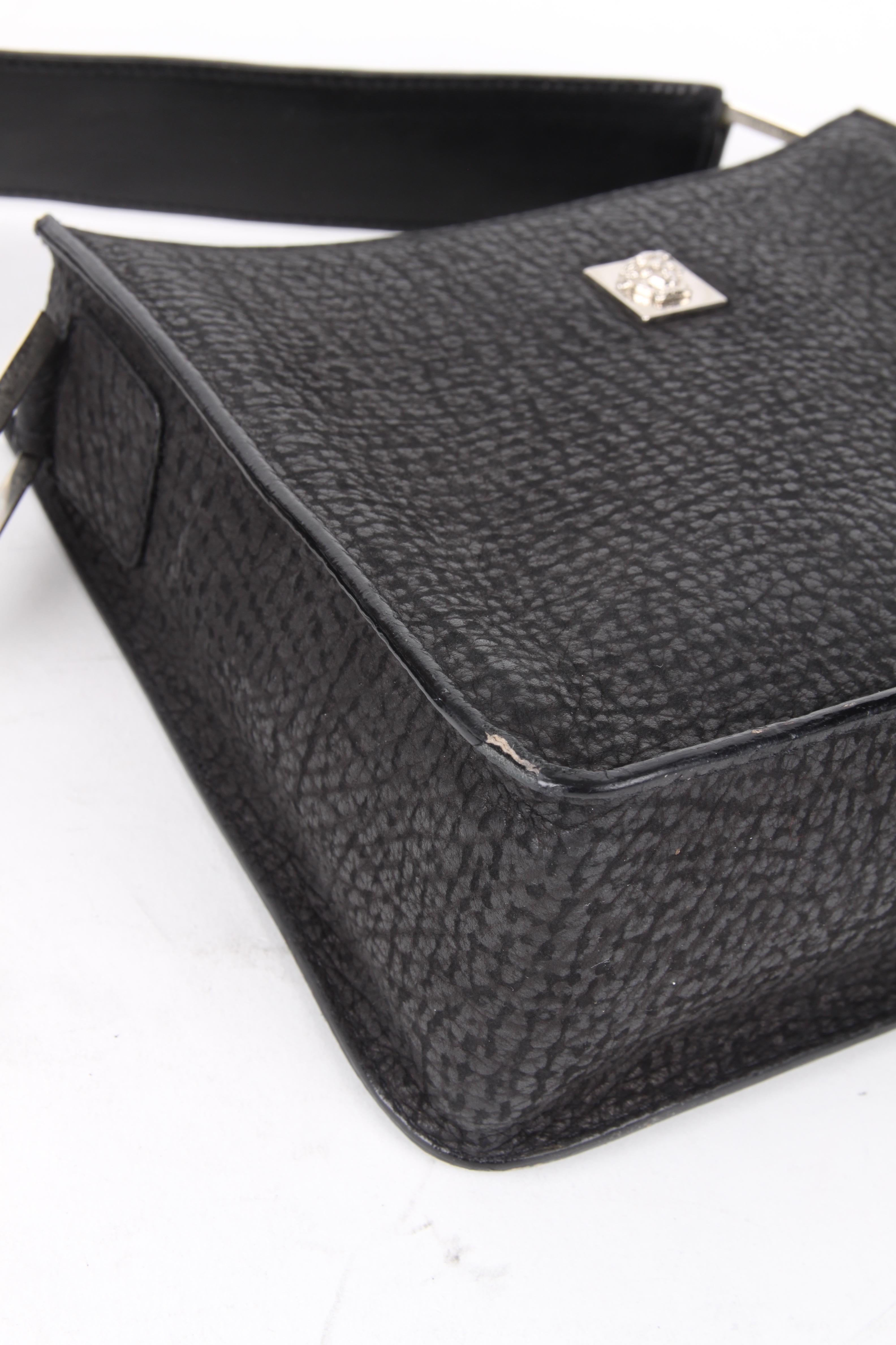 Gianni Versace Black Silver Leather Shoulder Bag For Sale 2