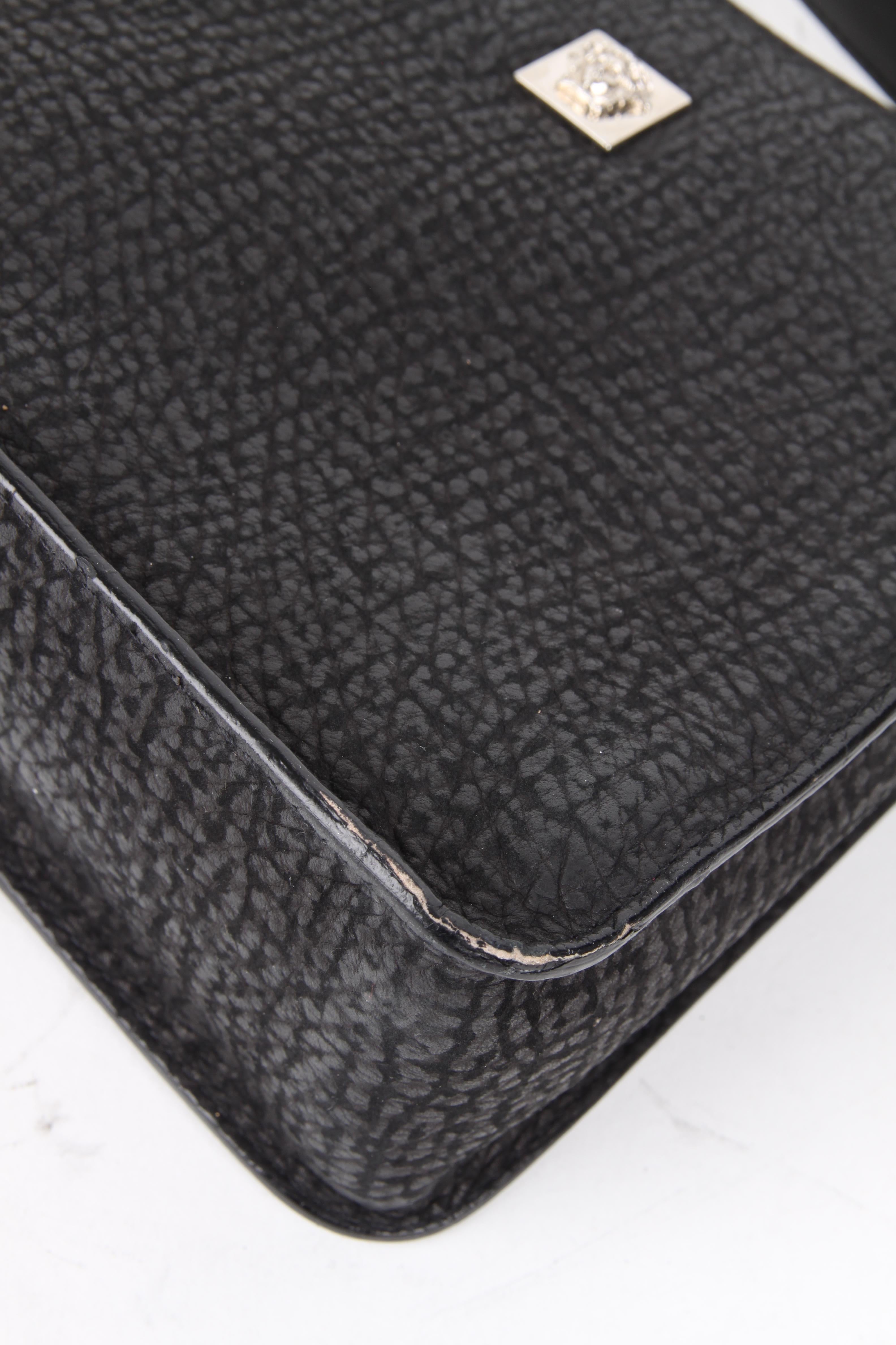 Gianni Versace Black Silver Leather Shoulder Bag For Sale 3