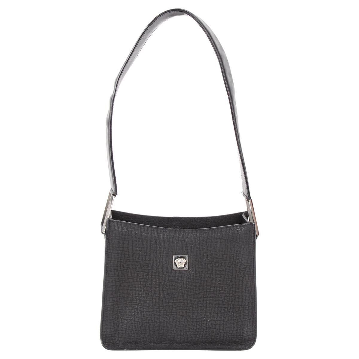 Gianni Versace Black Silver Leather Shoulder Bag For Sale