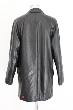 Gianni Versace Black Soft Leather Long Coat 1990s