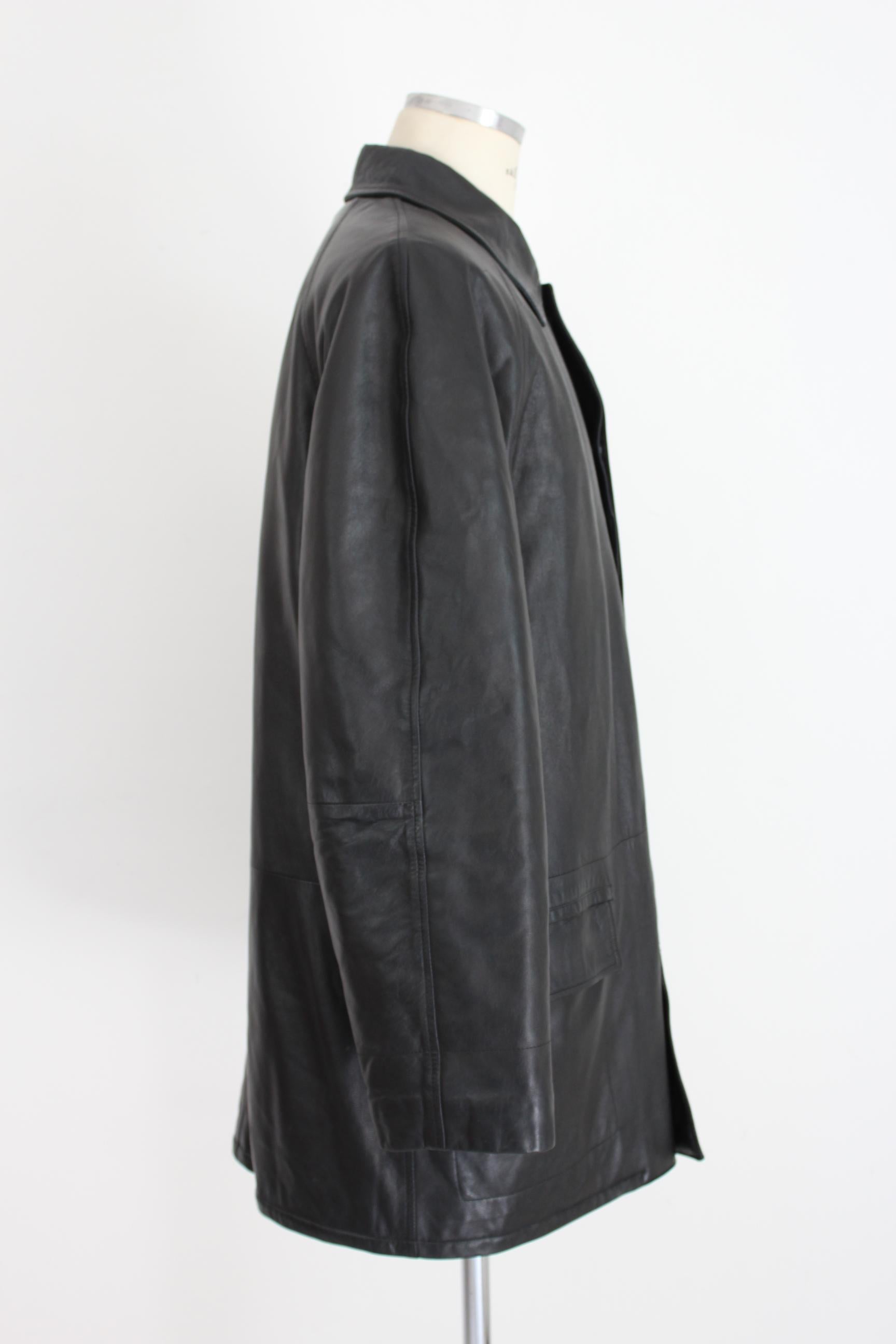 Gianni Versace Black Soft Leather Long Coat 1990s In Good Condition In Brindisi, Bt