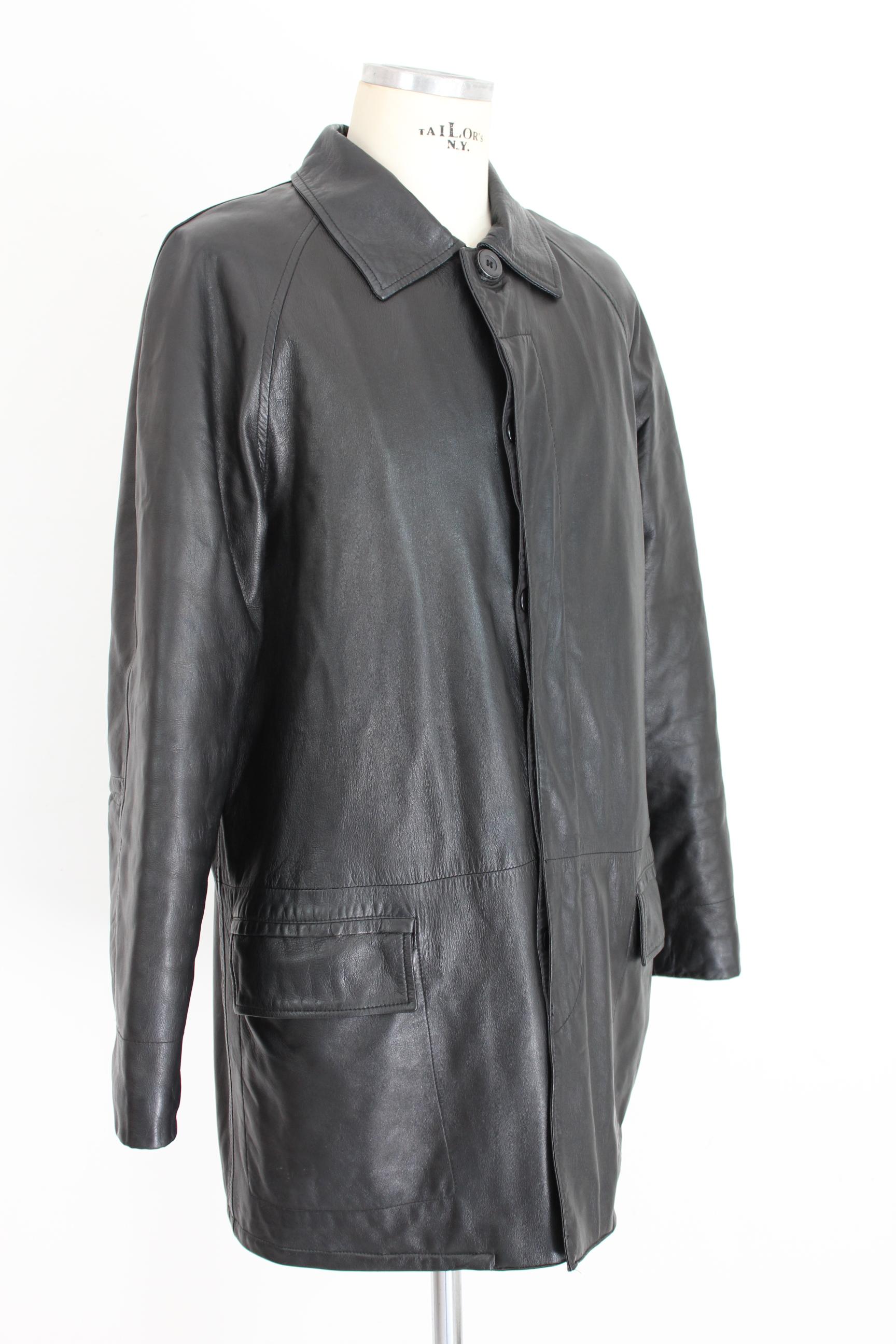 Women's Gianni Versace Black Soft Leather Long Coat 1990s