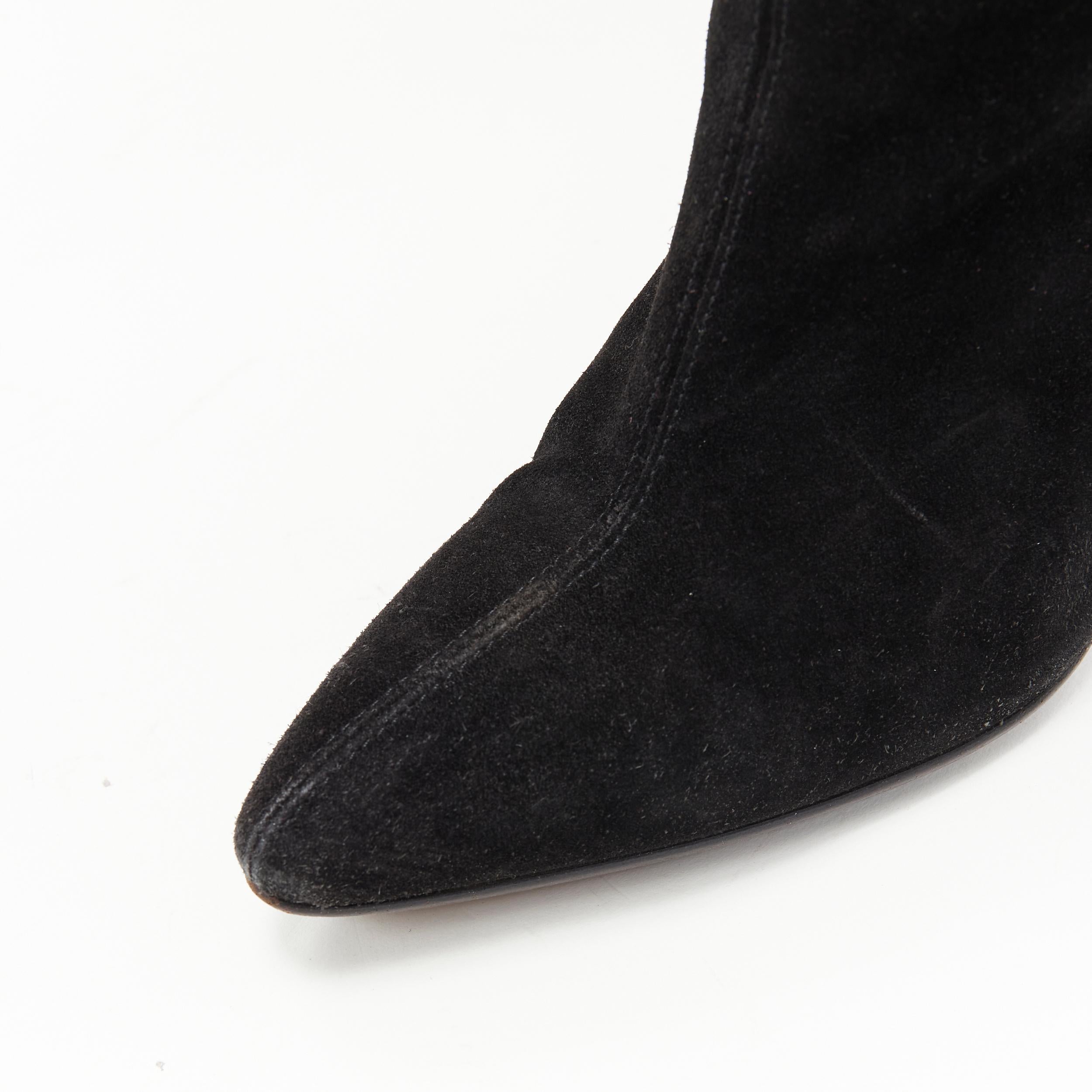 Women's GIANNI VERSACE black suede scalloped topline gold heel pointy knee boot EU37 For Sale