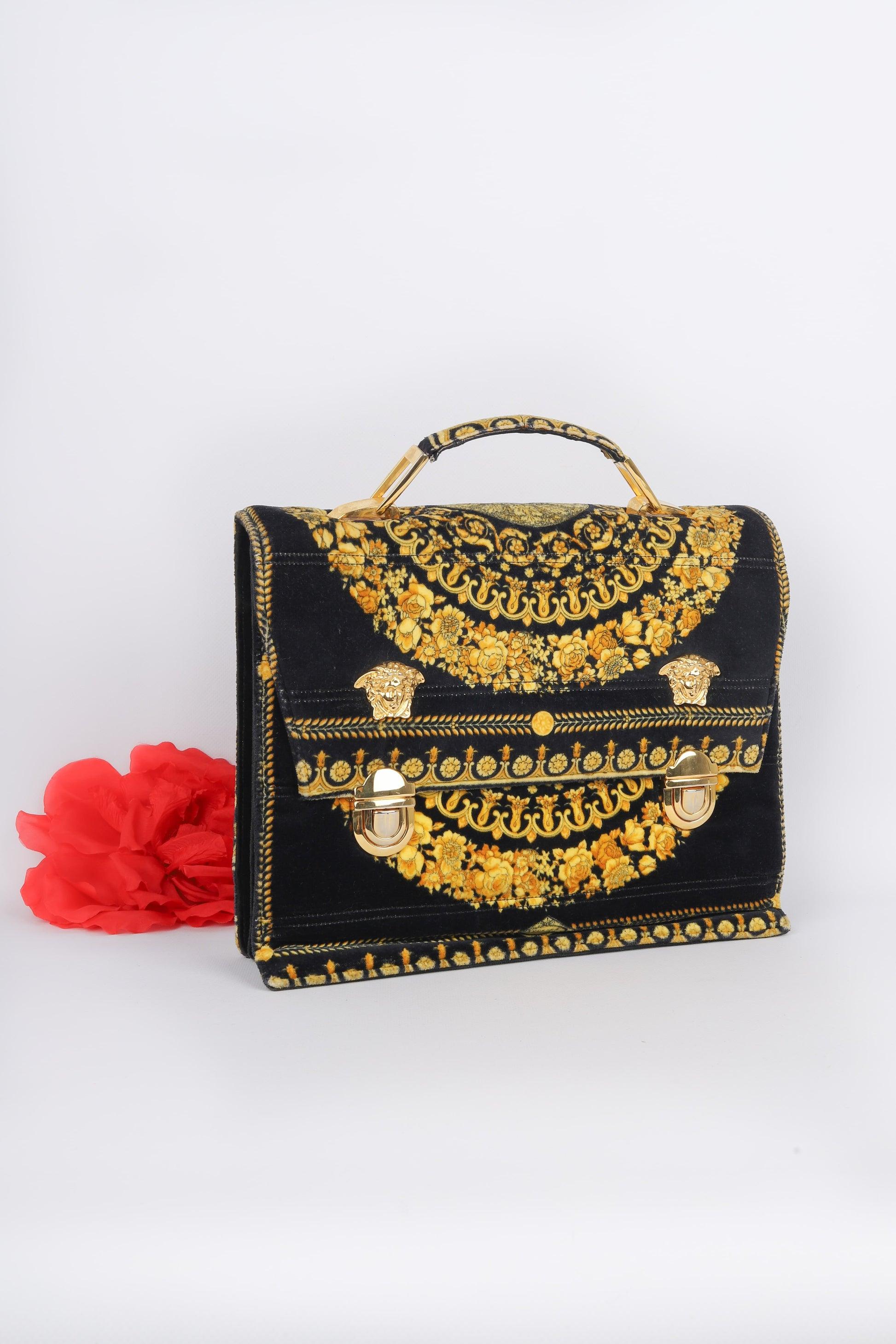Gianni Versace Black Velvet Bag with Golden Patterns For Sale 6