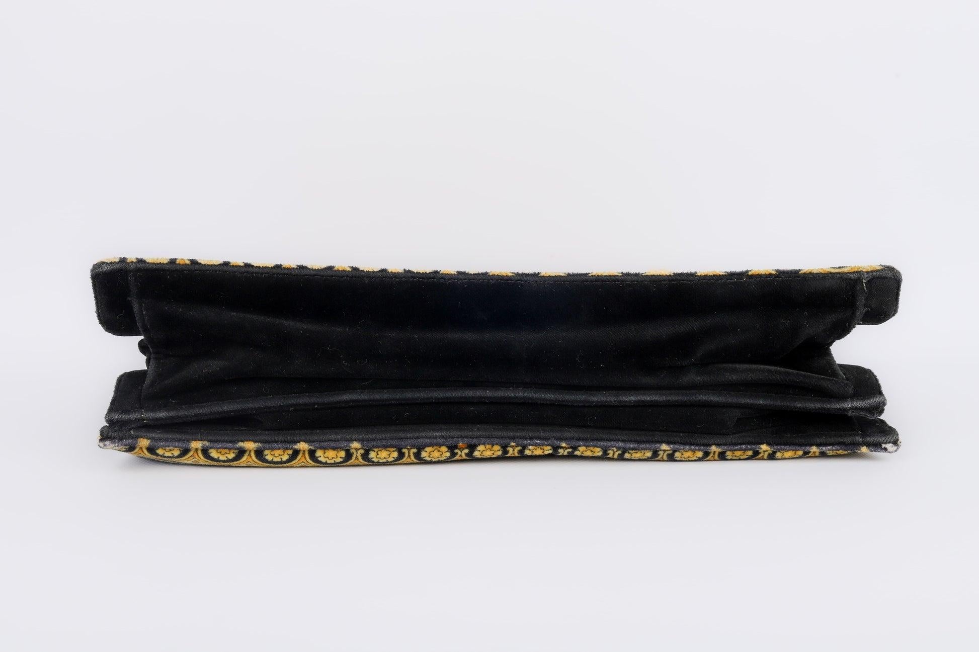 Women's Gianni Versace Black Velvet Bag with Golden Patterns For Sale