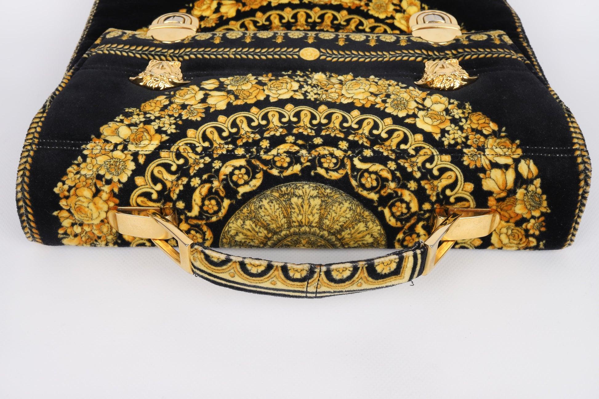 Gianni Versace Black Velvet Bag with Golden Patterns For Sale 2