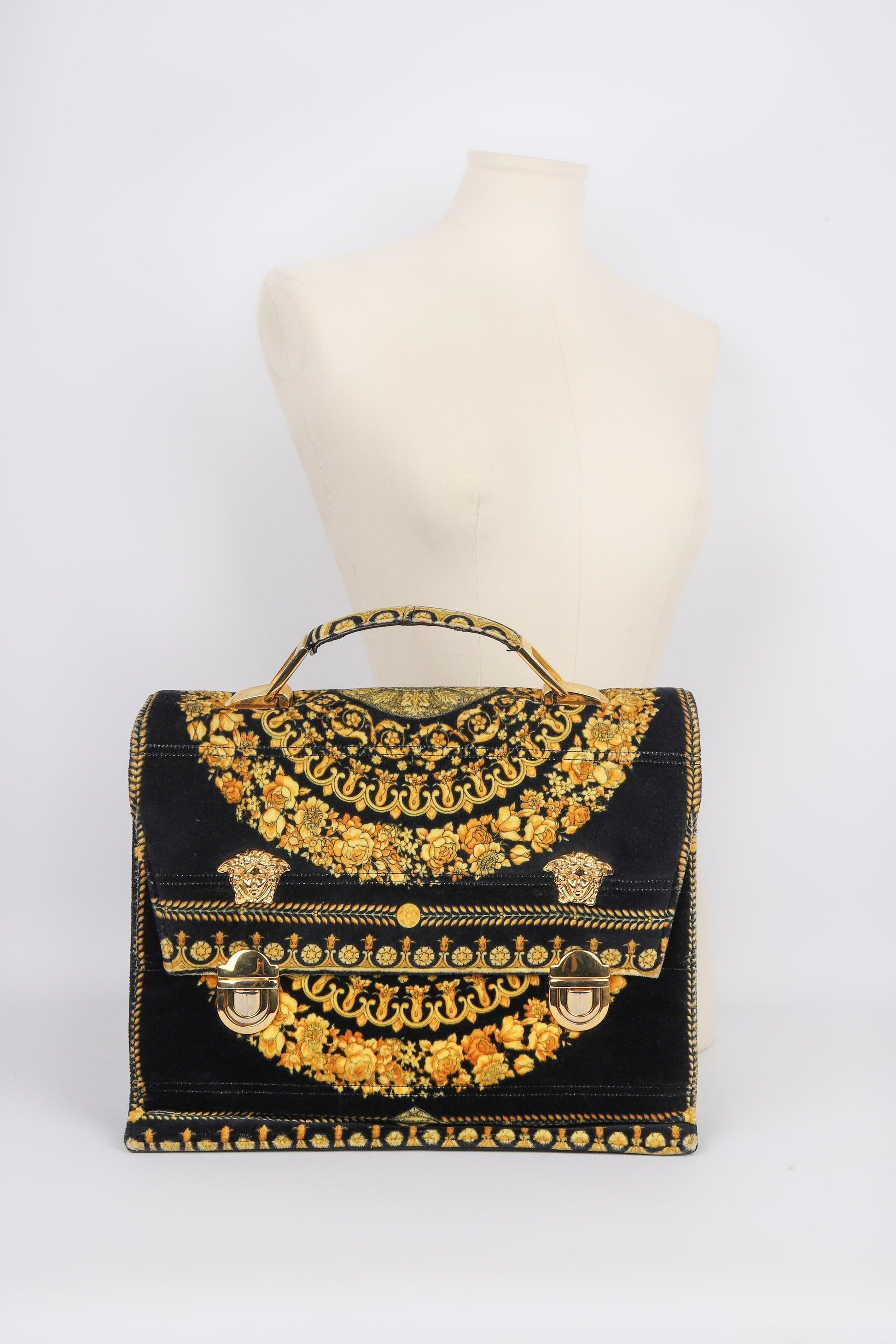 Gianni Versace Black Velvet Bag with Golden Patterns For Sale 5