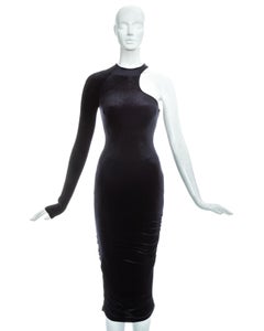 Gianni Versace black velvet one sleeve dress, fw 2004