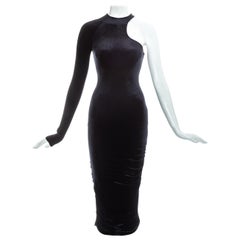 Gianni Versace black velvet one sleeve dress, fw 2004