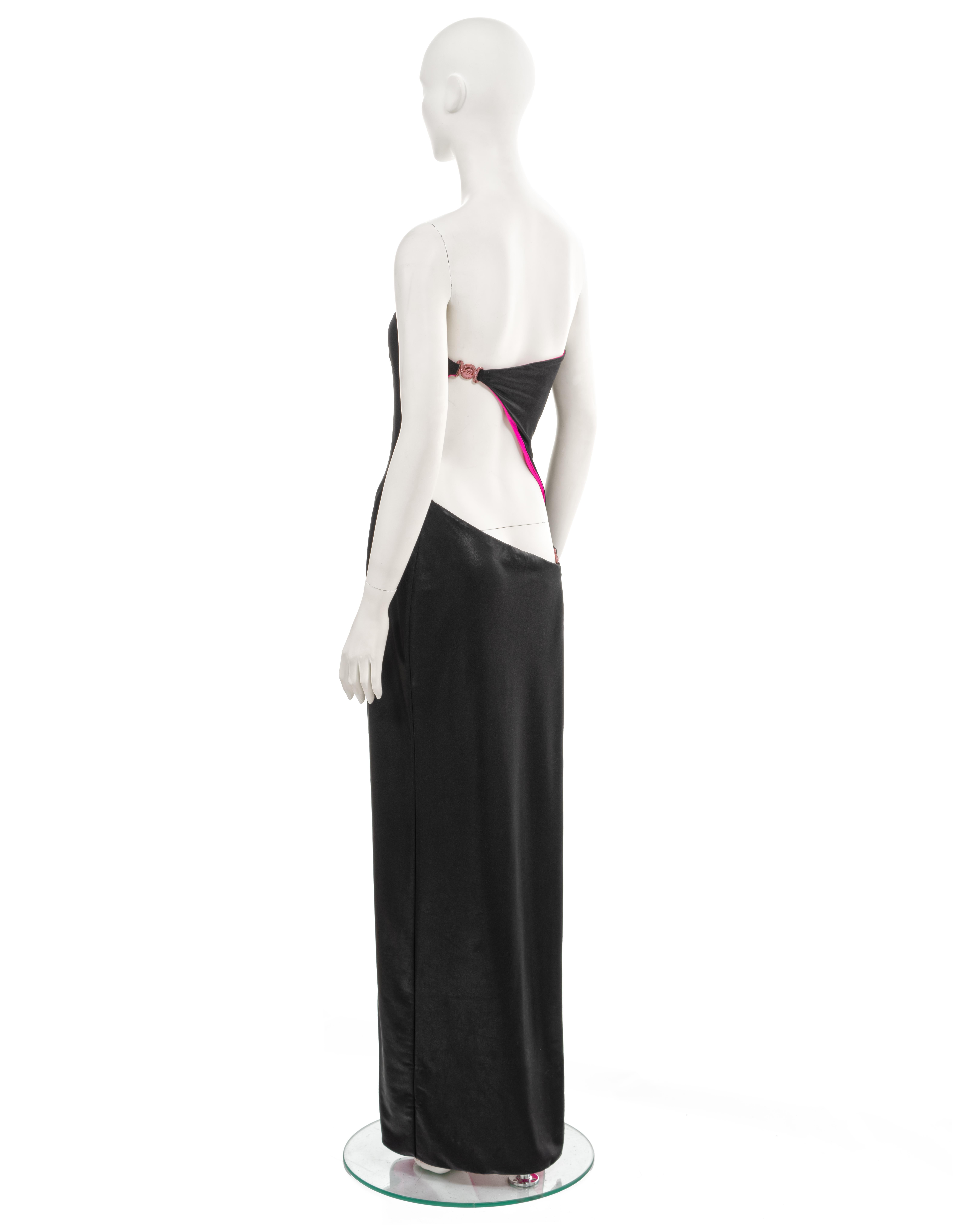 Gianni Versace black wet-look strapless evening dress with cut outs, ss 1998 For Sale 10