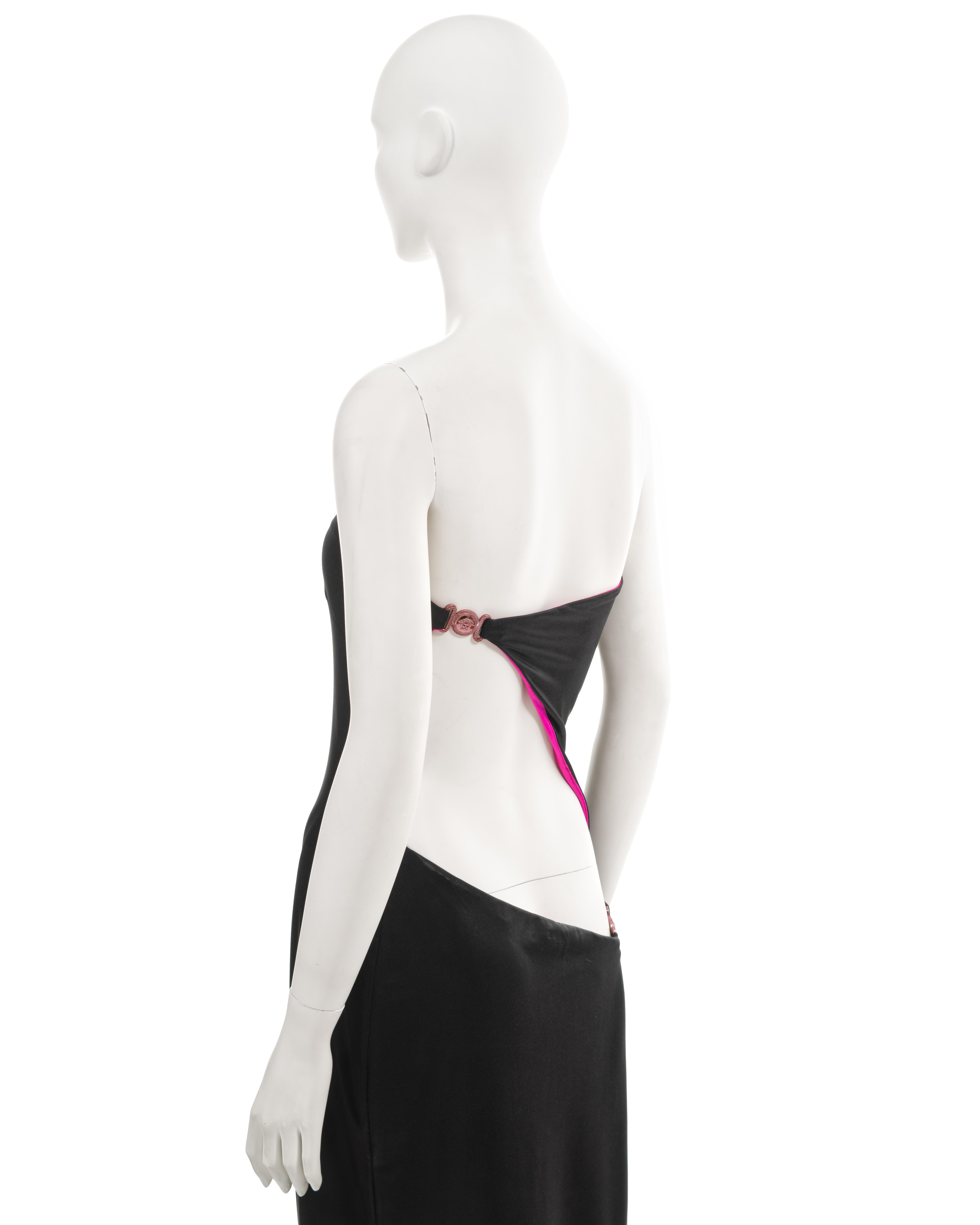 Gianni Versace black wet-look strapless evening dress with cut outs, ss 1998 For Sale 11