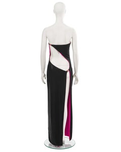 Gianni Versace black wet-look strapless evening dress with cut outs, ss 1998