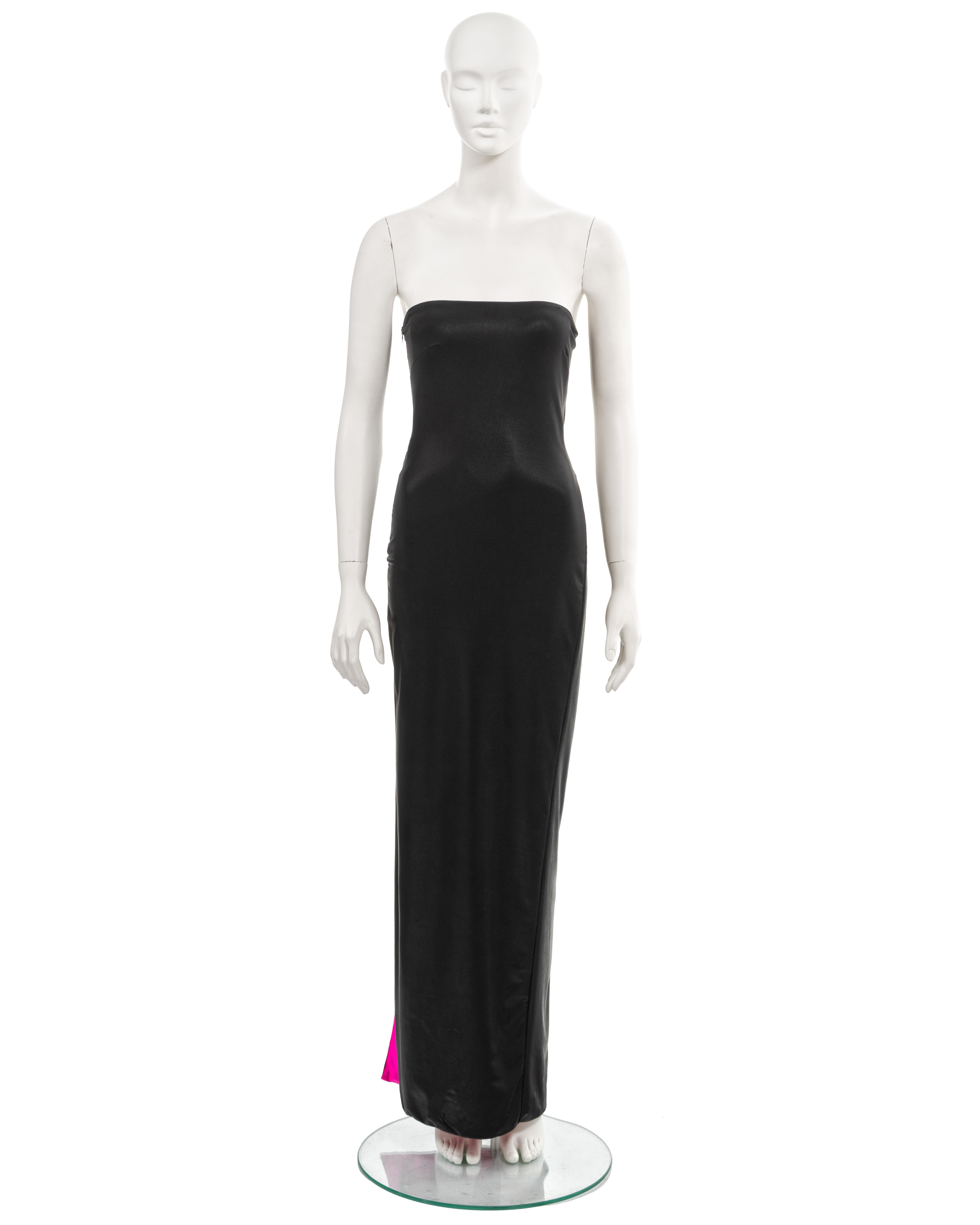 Gianni Versace black wet-look strapless evening dress with cut outs, ss 1998 For Sale 2
