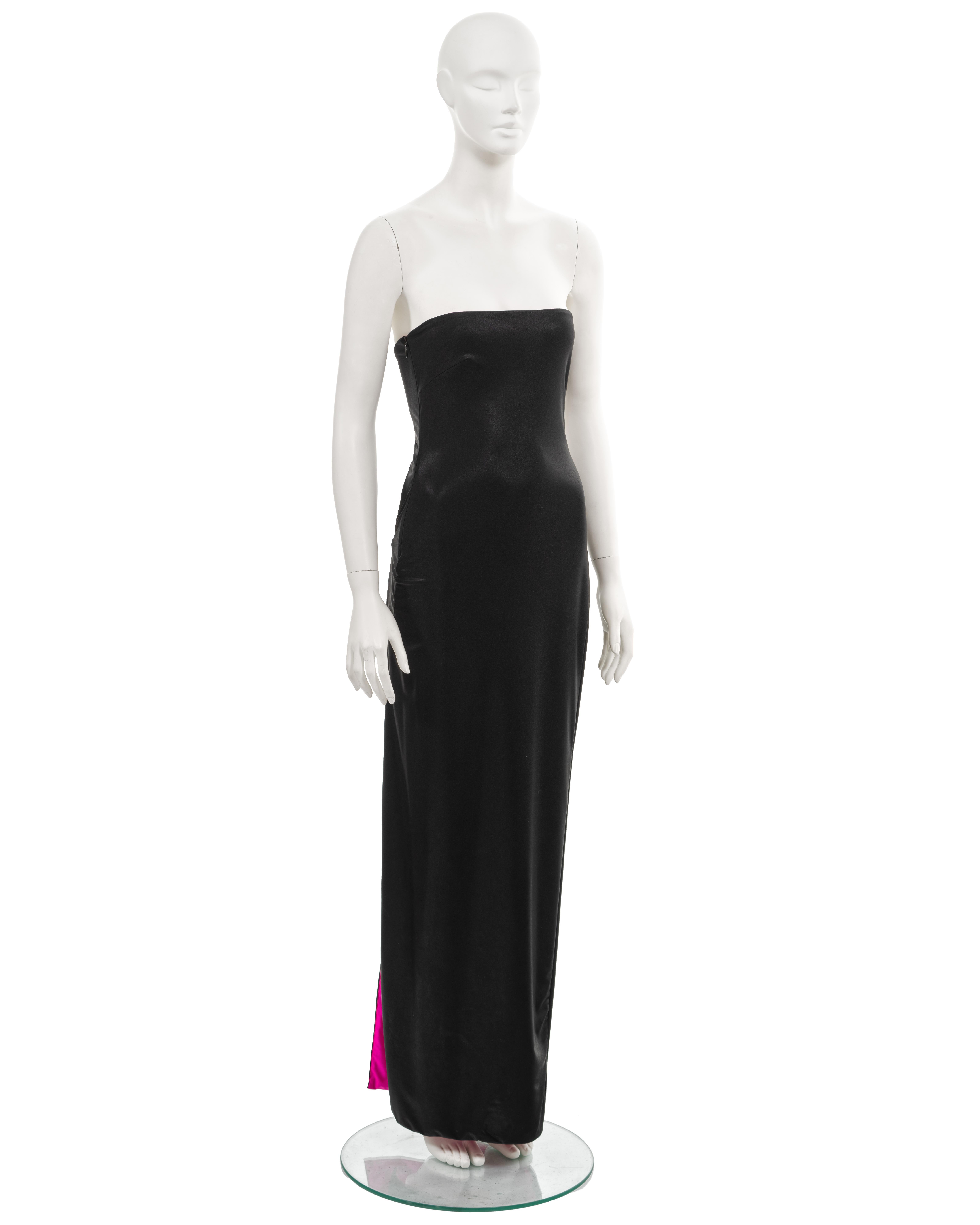 Gianni Versace black wet-look strapless evening dress with cut outs, ss 1998 For Sale 4